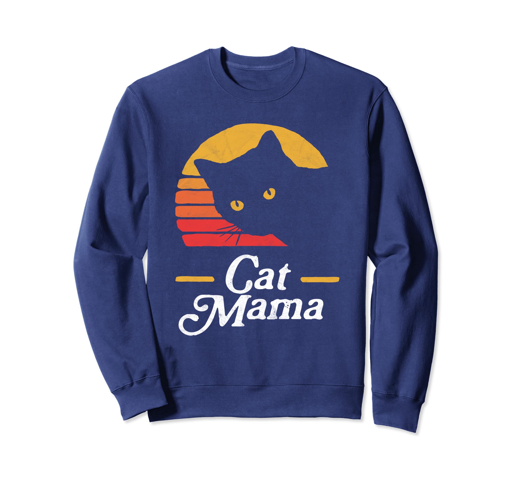 Cat Mama Eighties Cat Distressed Sweatshirt - Minimalist Print Men Women - T-Shirt, Sweatshirt, Hoodie