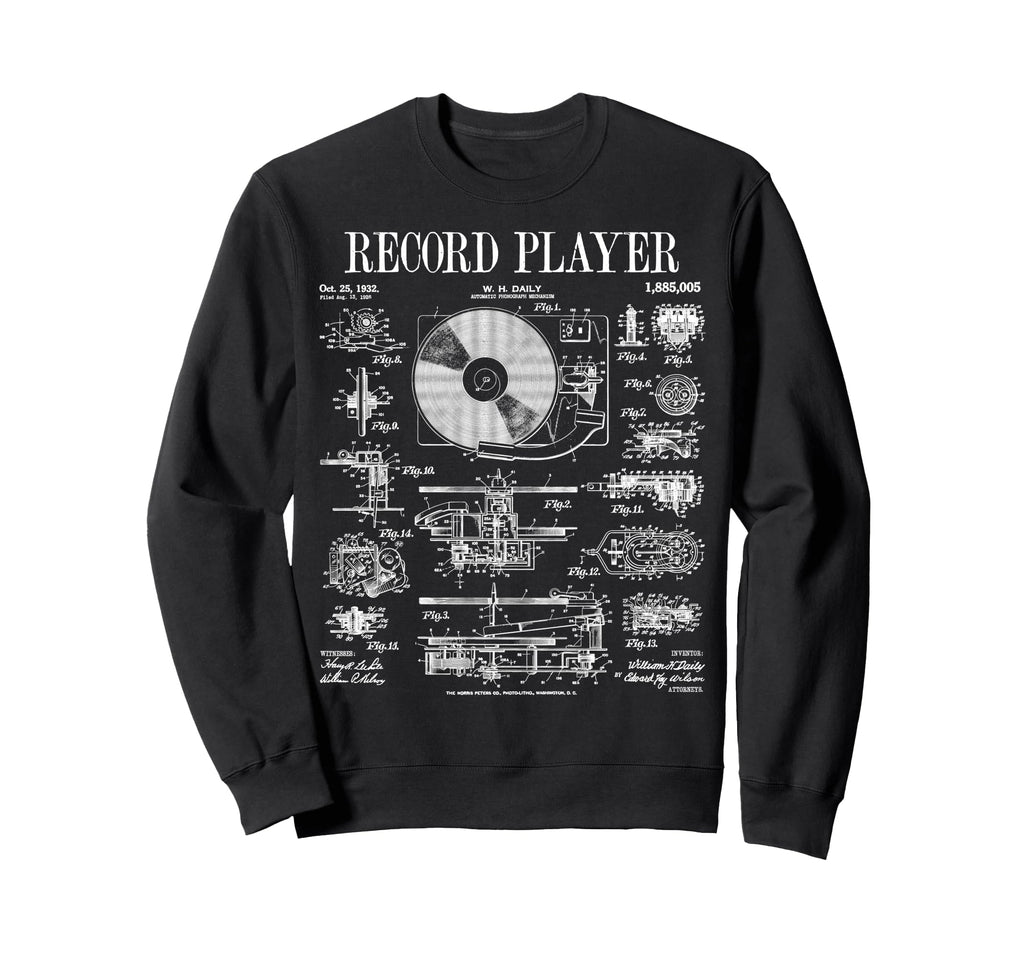 Vinyl Record Player Patent Dj Sweatshirt - Graphic Print for Adults - T-Shirt, Sweatshirt, Hoodie