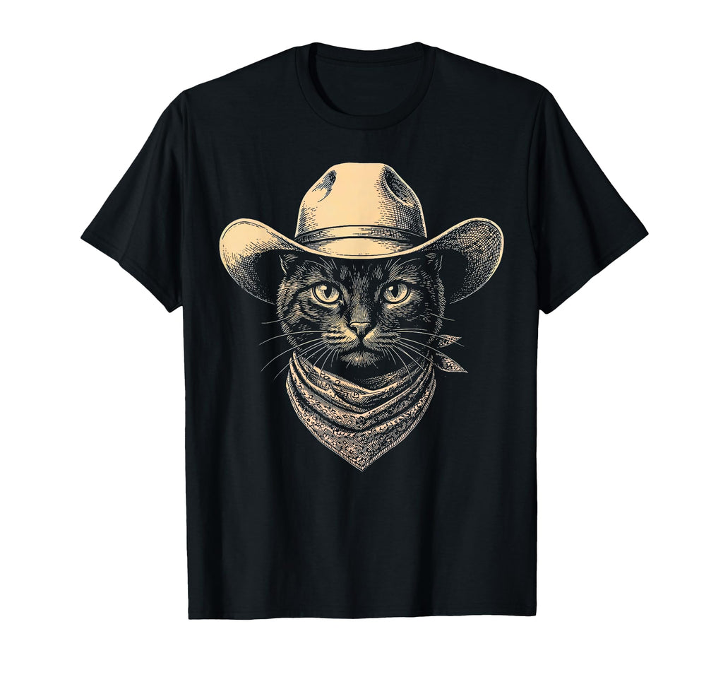 Cat Cowboy Hat Bandana Western T-Shirt - Unique Graphic Unisex - T-Shirt, Sweatshirt, Hoodie