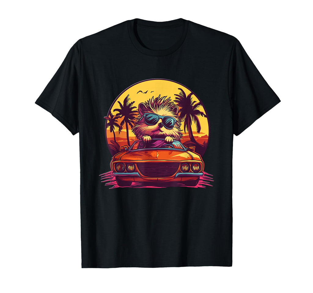 Hedgehog Synthwave Miami 80S T-Shirt - Aesthetic Graphic for Adults - T-Shirt, Sweatshirt, Hoodie