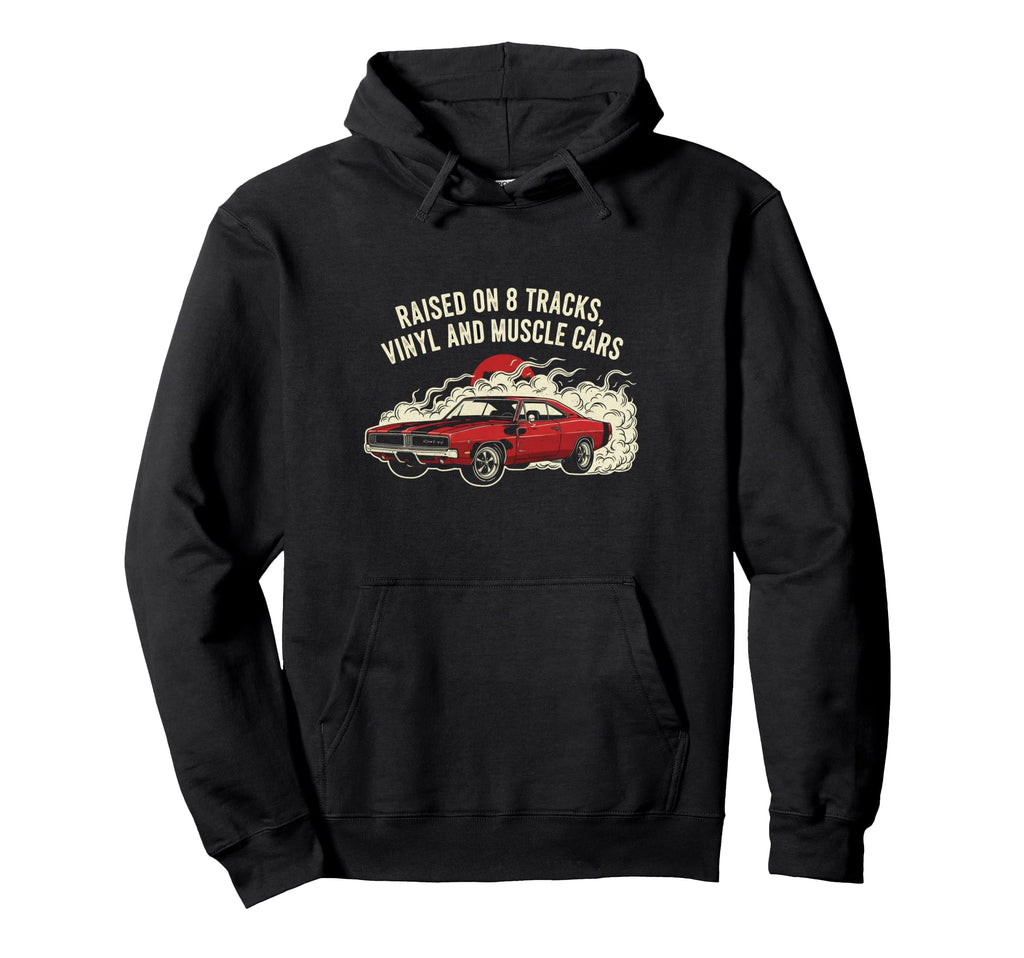 Raised Vinyl And V8S 70 Charger Hoodie - Fun Novelty Design for Adults - T-Shirt, Sweatshirt, Hoodie