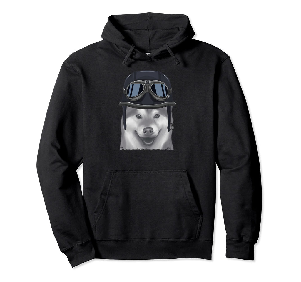 Shiba Inu Wearing Motorcycle Helmet Hoodie - Fun Novelty Design Men Women - T-Shirt, Sweatshirt, Hoodie