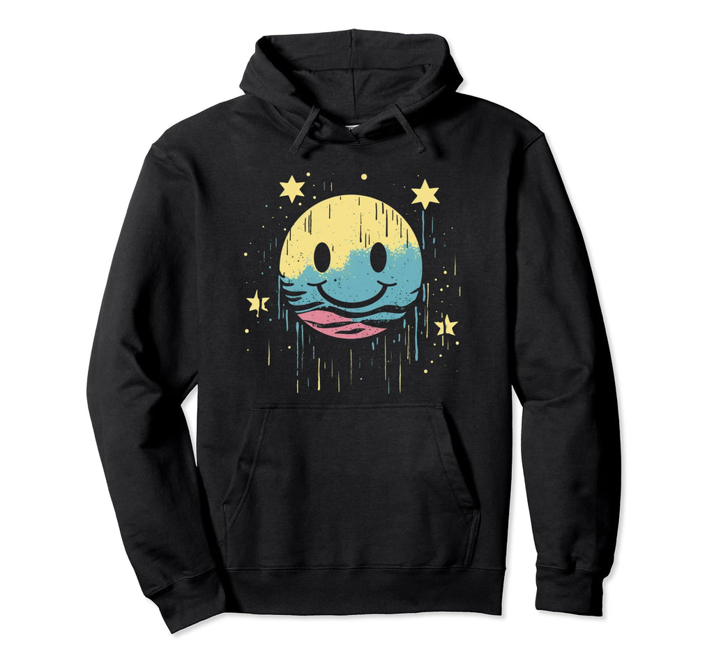 Kawaii Moon Distressed Hippie Vibes Hoodie - Fun Novelty Design Men Women - T-Shirt, Sweatshirt, Hoodie