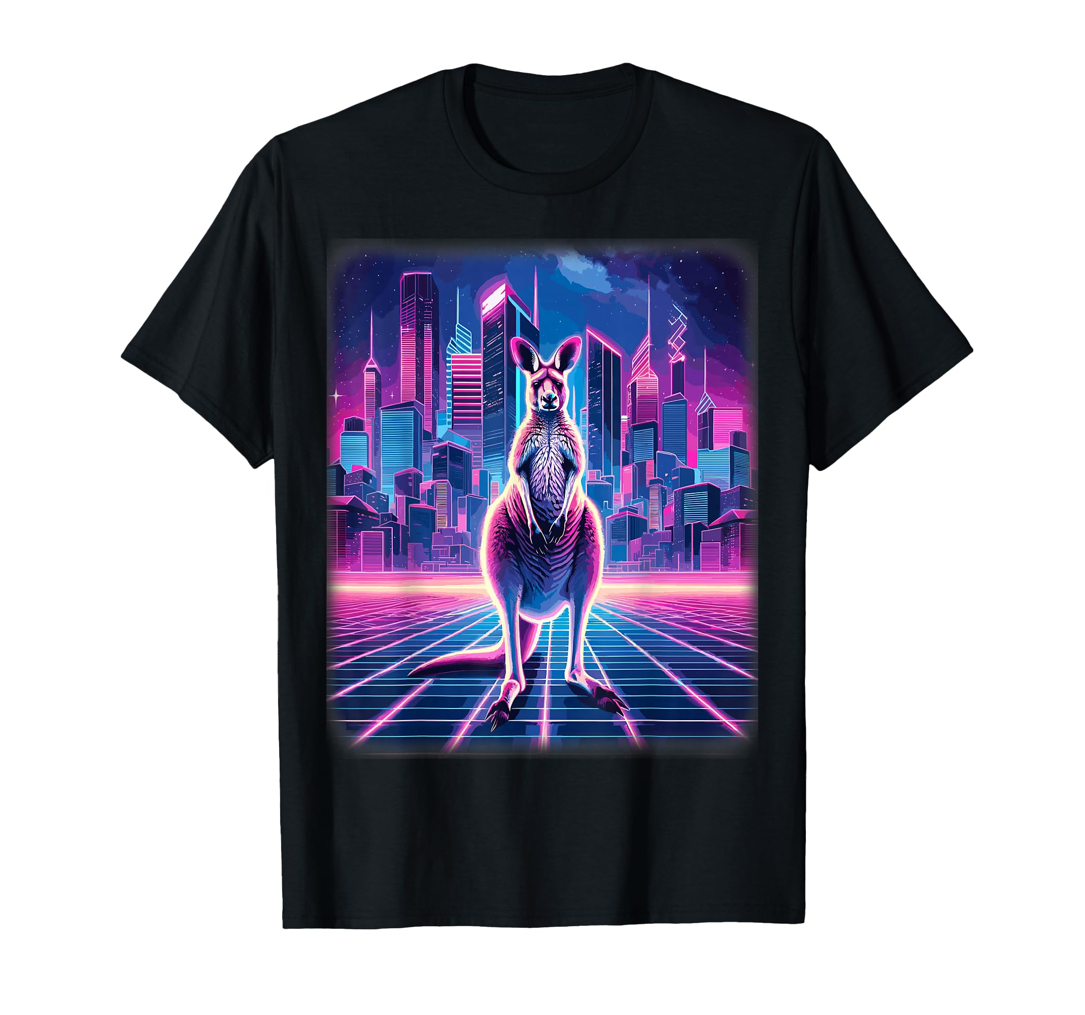 Synthwave Aesthetic Kangaroo T-Shirt - Casual Everyday Wear for Adults - T-Shirt, Sweatshirt, Hoodie