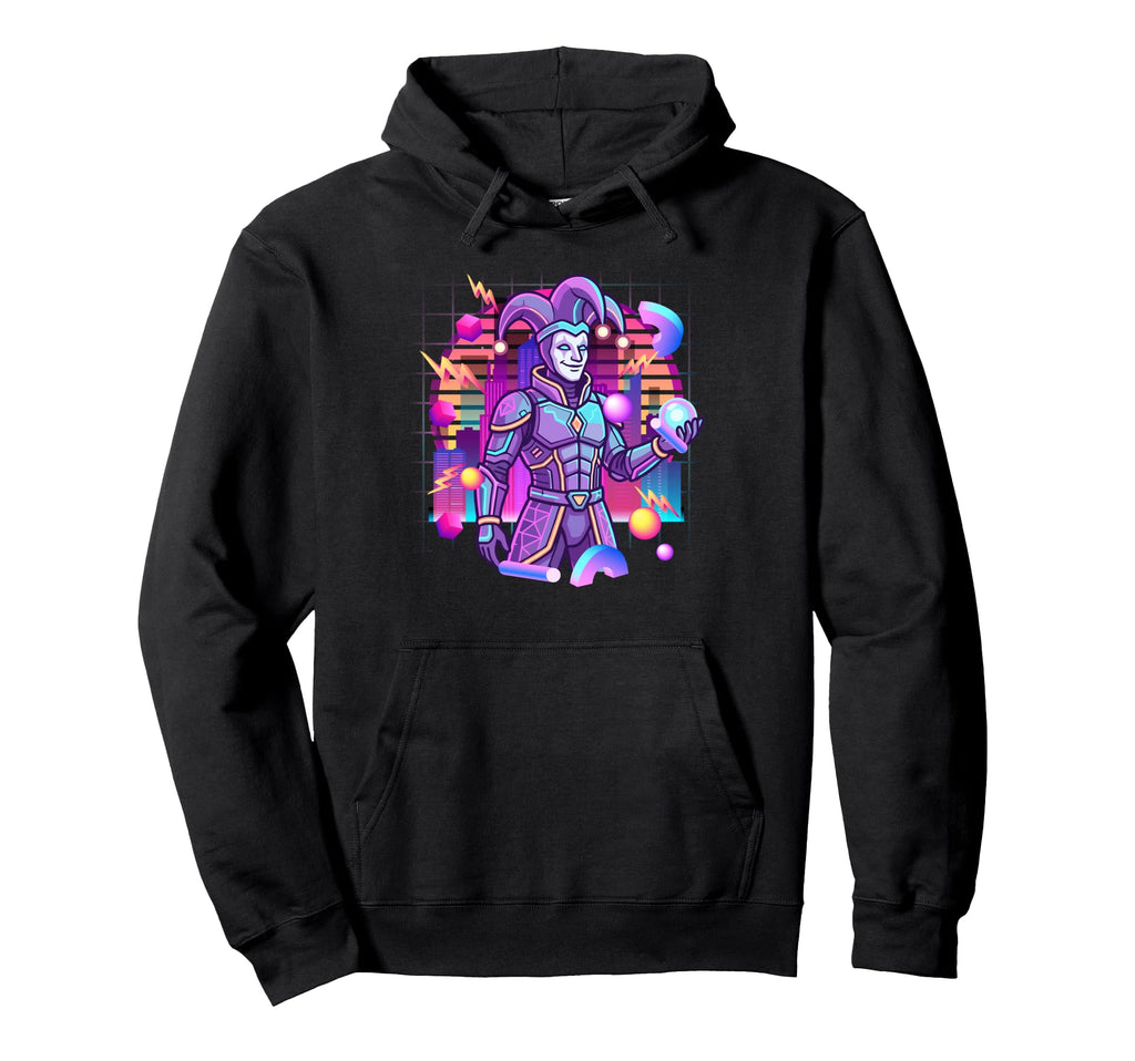 Futuristic Jester Synthwave Cityscape 80S Hoodie - Streetwear Style Unisex - T-Shirt, Sweatshirt, Hoodie