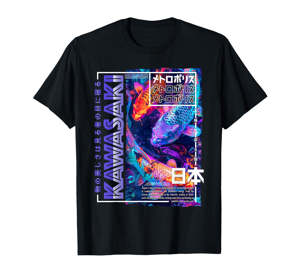 Kawasaki City 80S Synthwave Koi Carp T-Shirt - Trendy Graphic Men Women - T-Shirt, Sweatshirt, Hoodie