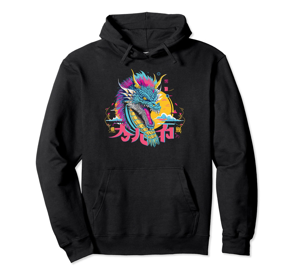 Dragon Techno Vaporwave Futuristic Hoodie - Custom Art Print Men Women - T-Shirt, Sweatshirt, Hoodie