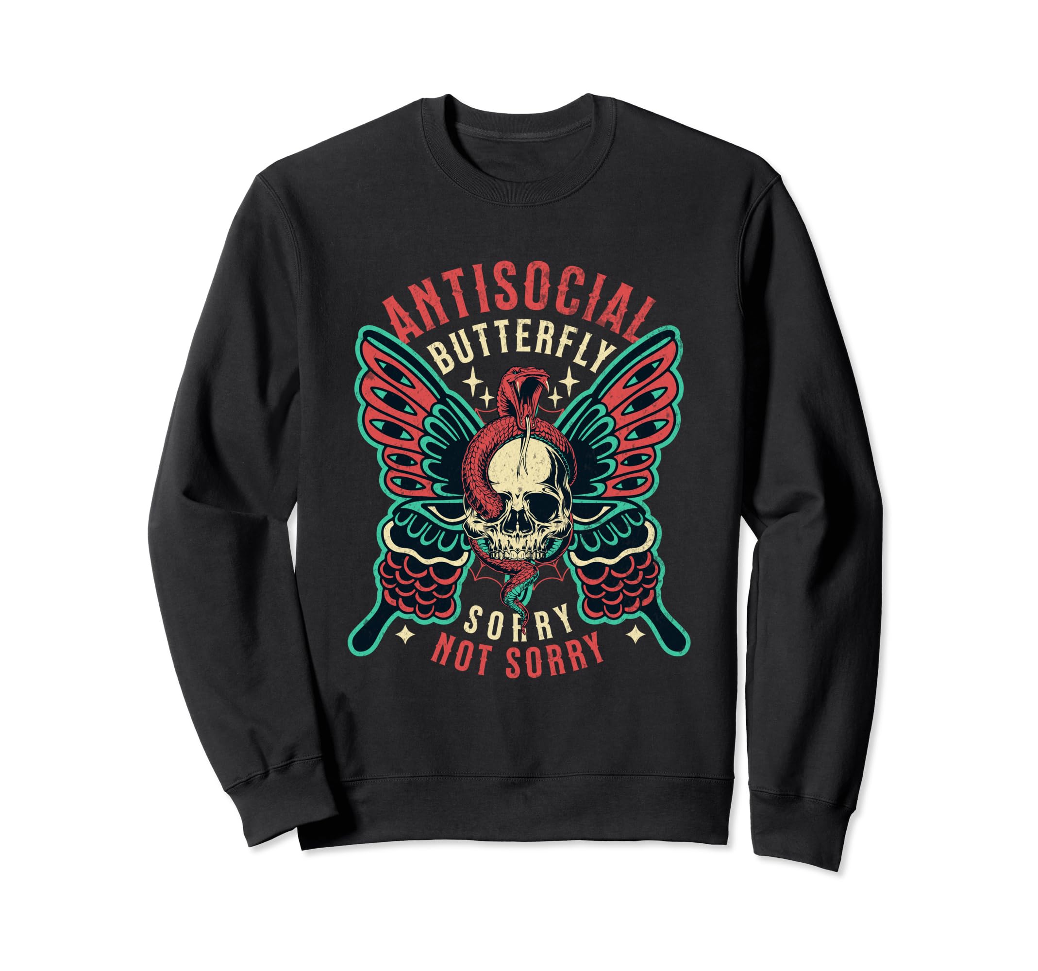 Antisocial Butterfly Tattoo Snake Sweatshirt - Novelty Apparel for Adults - T-Shirt, Sweatshirt, Hoodie