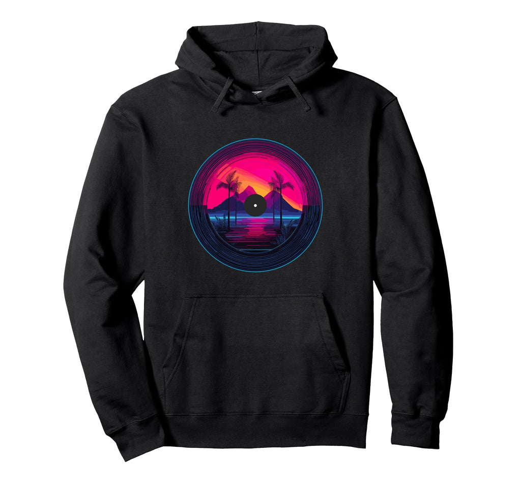 Palm Tree Vinyl Record Vaporwave Music Hoodie - Aesthetic Graphic Unisex - T-Shirt, Sweatshirt, Hoodie