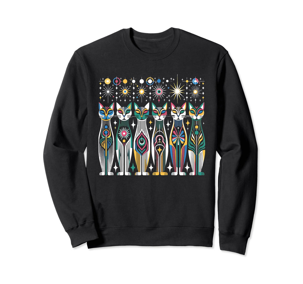 Color Mid Century Long Neck Cats 50S 60S Sweatshirt - Graphic Print Unisex - T-Shirt, Sweatshirt, Hoodie