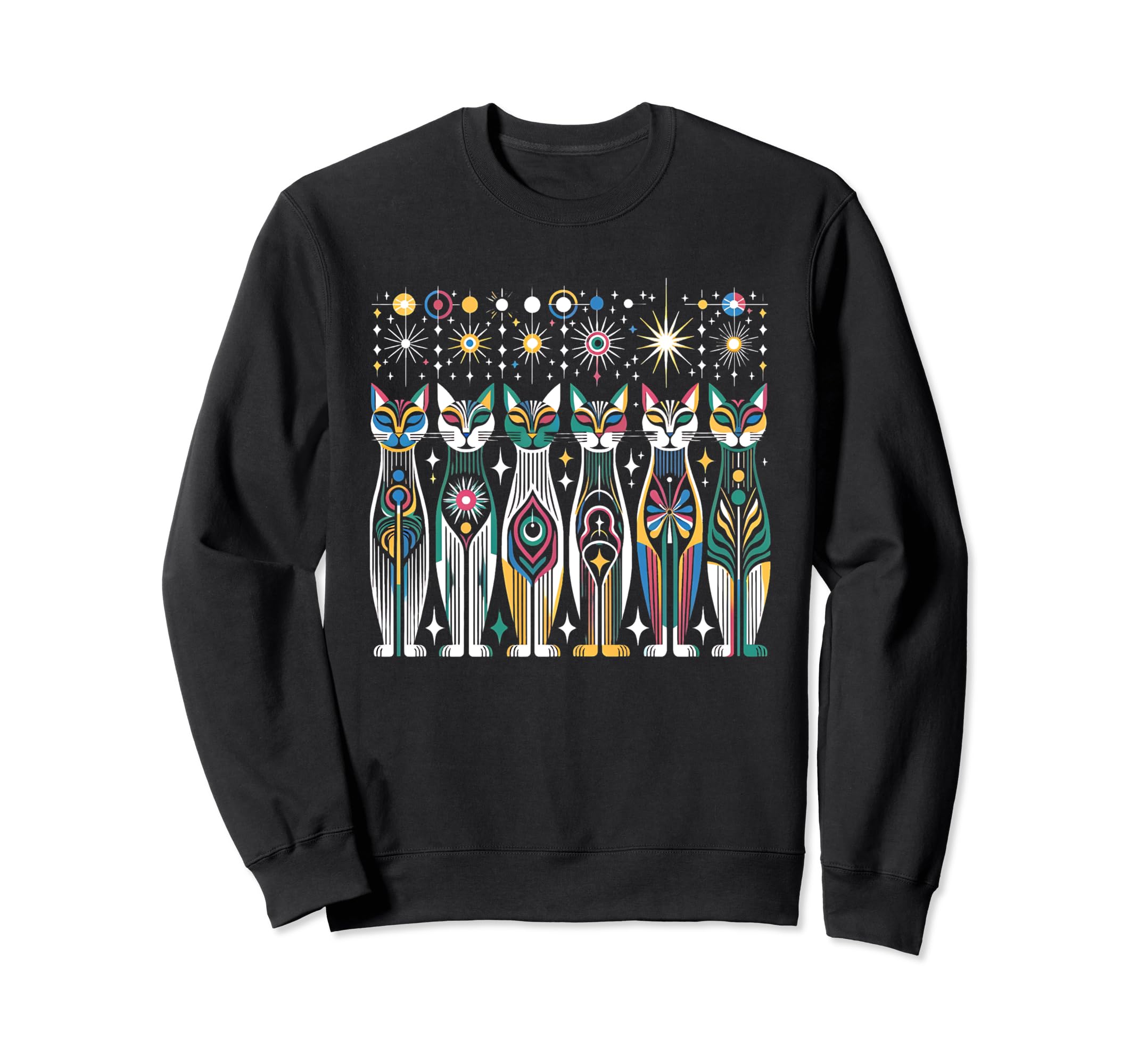 Color Mid Century Long Neck Cats 50S 60S Sweatshirt - Graphic Print Unisex - T-Shirt, Sweatshirt, Hoodie