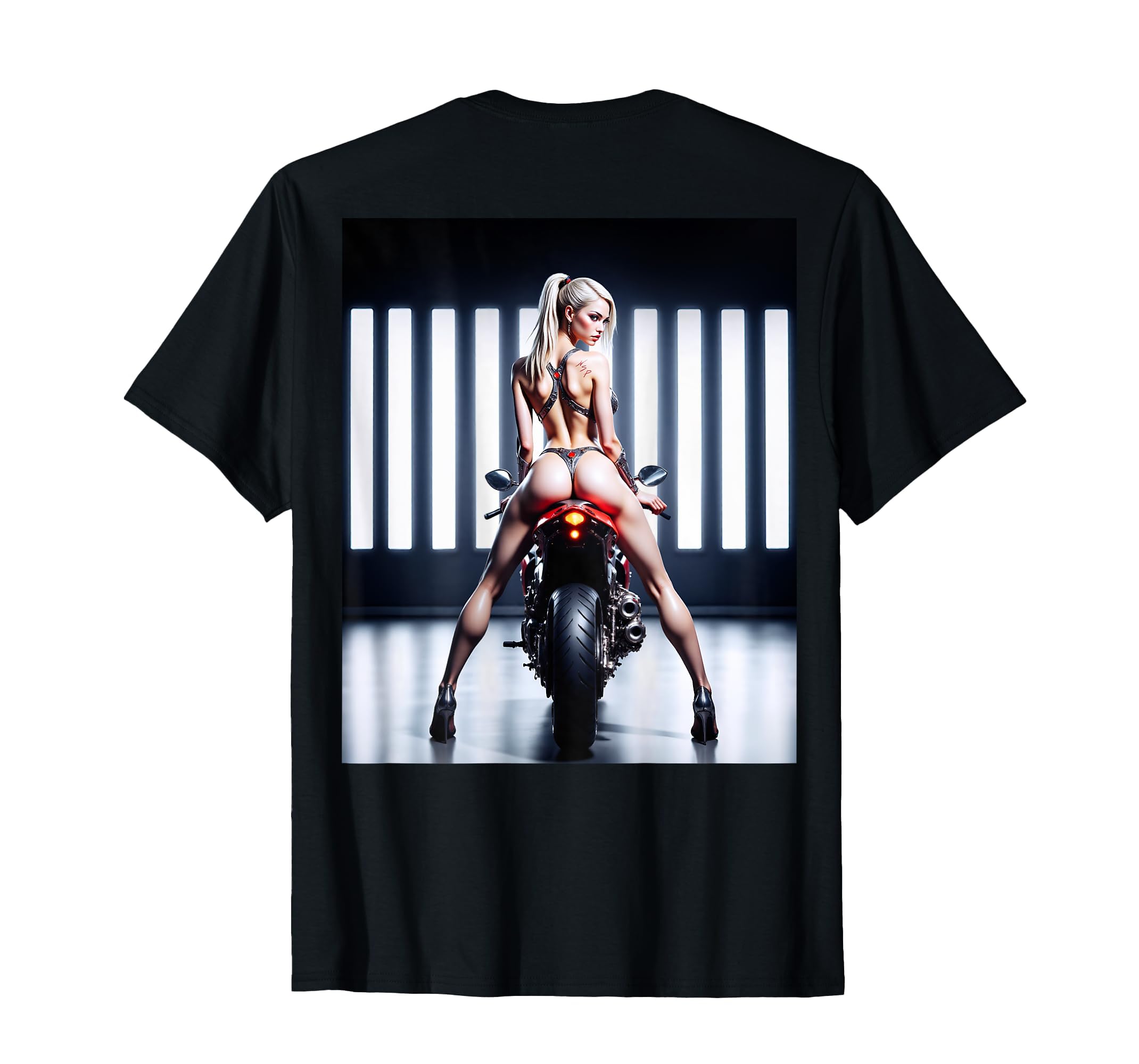 Hot Sexy Biker Babe Back T-Shirt - Custom Art Print Unisex - T-Shirt, Sweatshirt, Hoodie