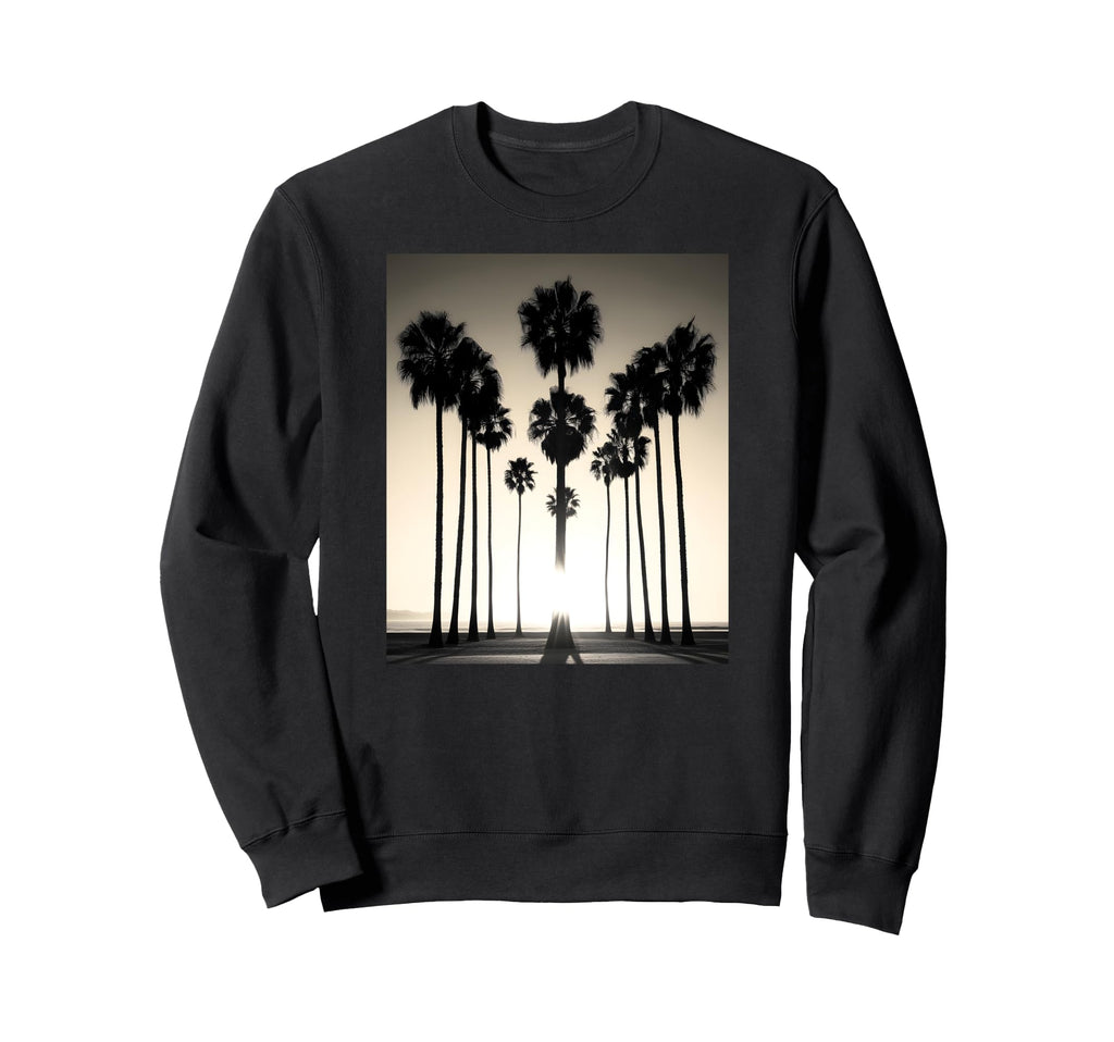Black White Photo Palm Trees Sunset Sweatshirt - Trendy Graphic Men Women - T-Shirt, Sweatshirt, Hoodie
