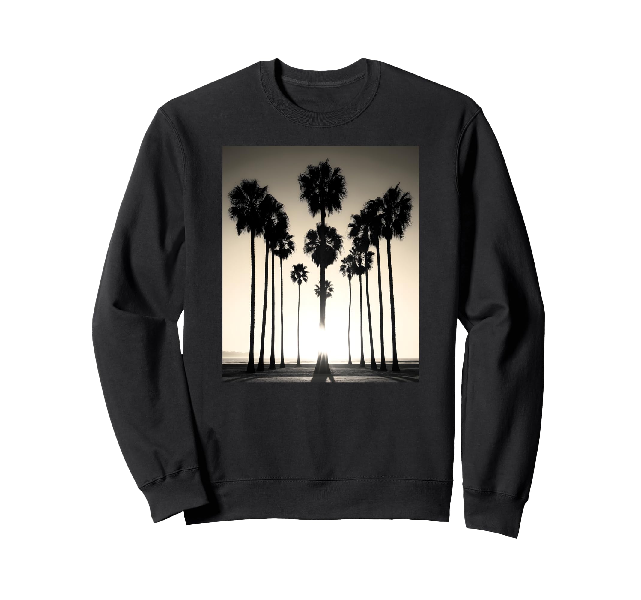 Black White Photo Palm Trees Sunset Sweatshirt - Trendy Graphic Men Women - T-Shirt, Sweatshirt, Hoodie