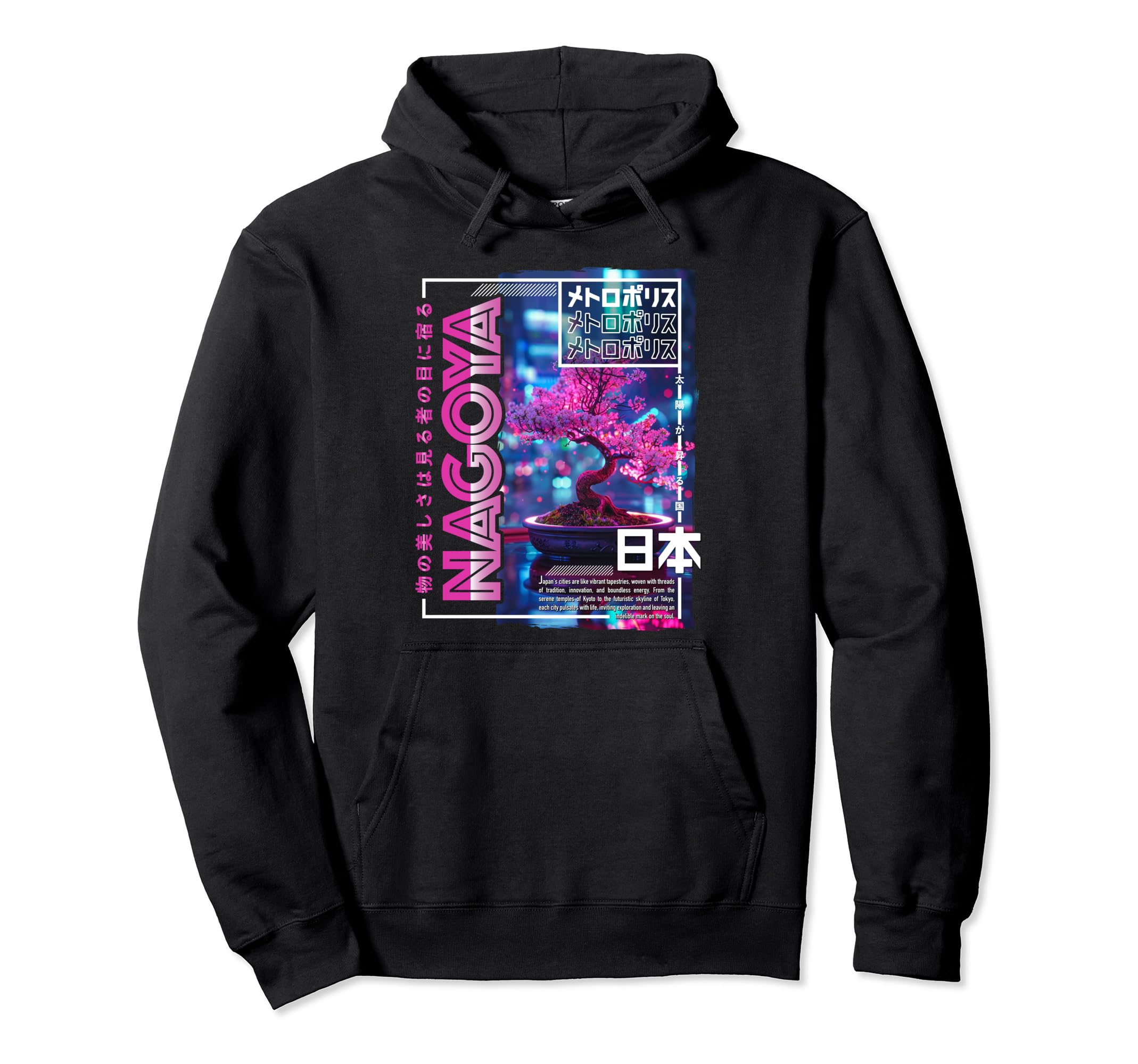 Nagoya City 80S Synthwave Bonsai Hoodie - Aesthetic Graphic Men Women - T-Shirt, Sweatshirt, Hoodie