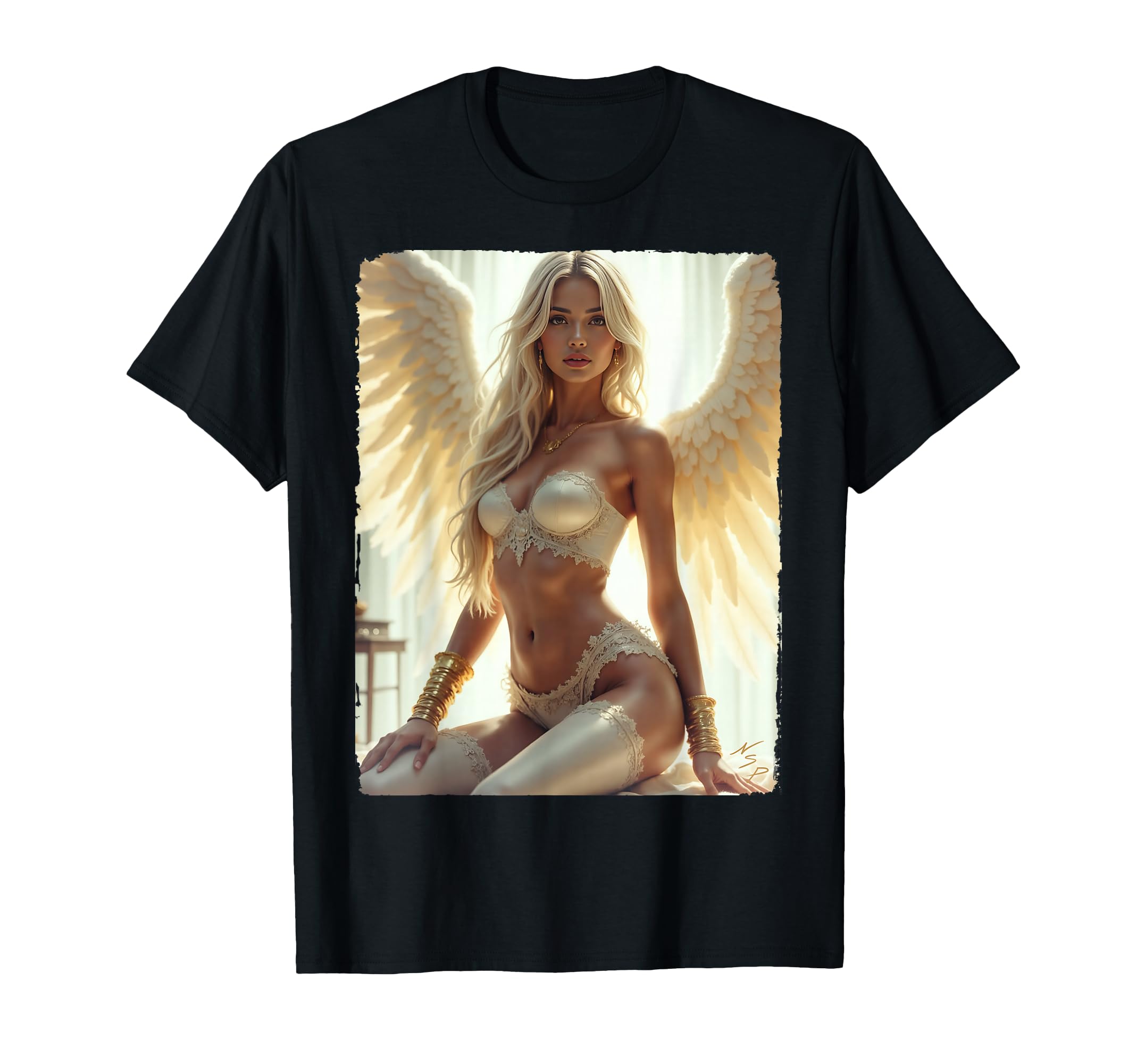 It Sexy Angel Sitting Grunge B W T-Shirt - Trendy Graphic Unisex - T-Shirt, Sweatshirt, Hoodie