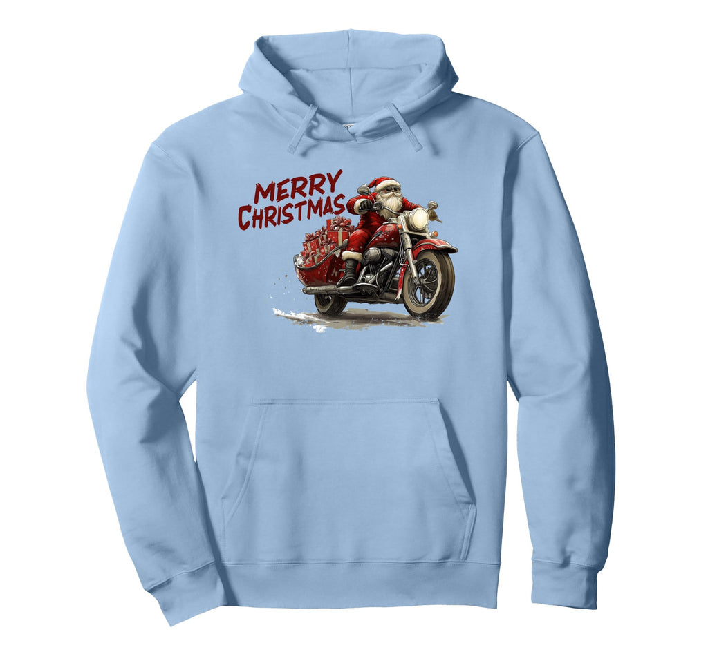 Merry Santa Riding Motorcycle Bike Hoodie - Unique Graphic Men Women - T-Shirt, Sweatshirt, Hoodie