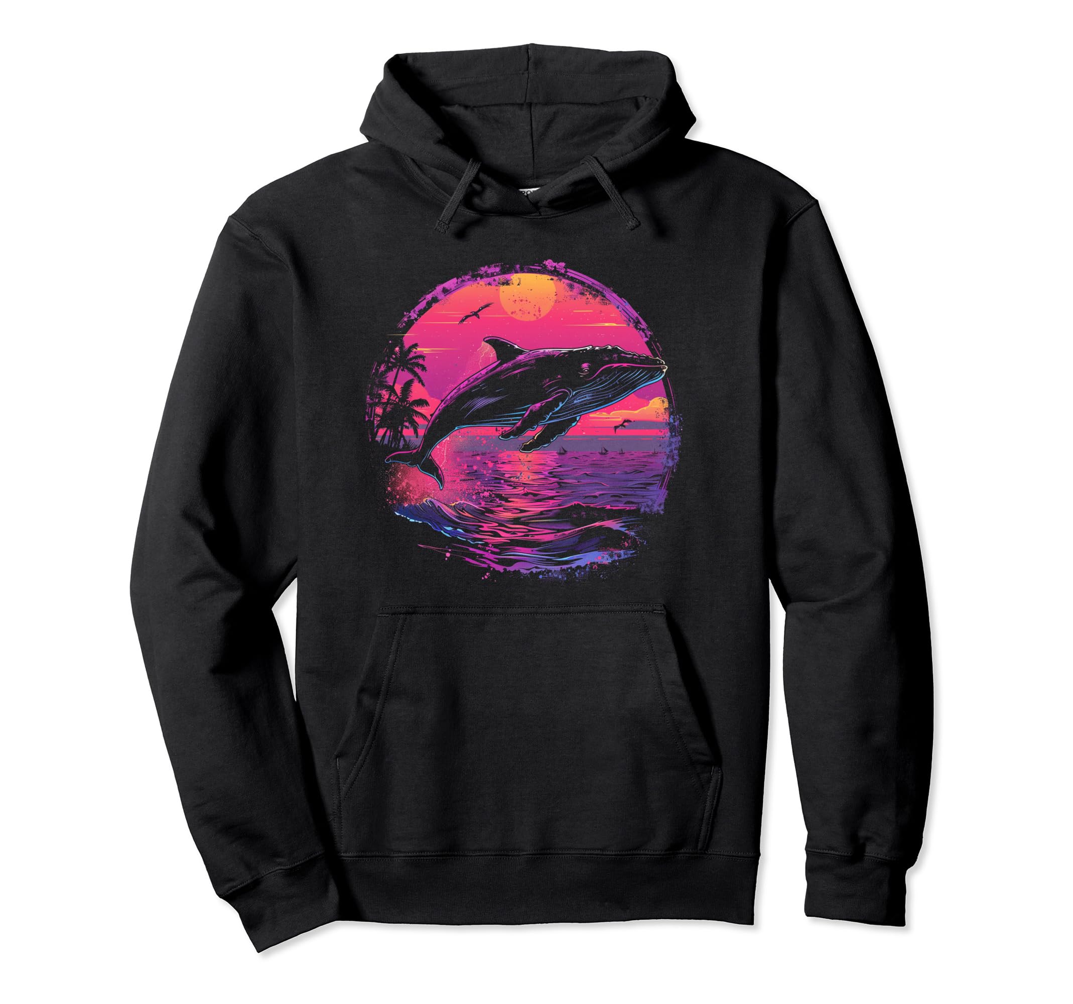 Whale Vaporwave Aesthetic Synthwave Hoodie - Minimalist Print for Adults - T-Shirt, Sweatshirt, Hoodie
