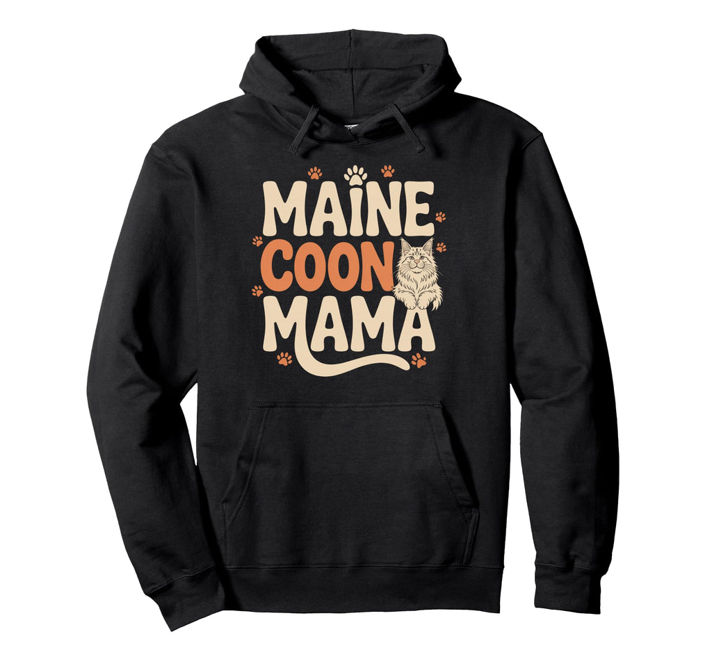 Maine Coon Mama Cat Mom Groovy Paw Hoodie - Novelty Apparel Men Women - T-Shirt, Sweatshirt, Hoodie
