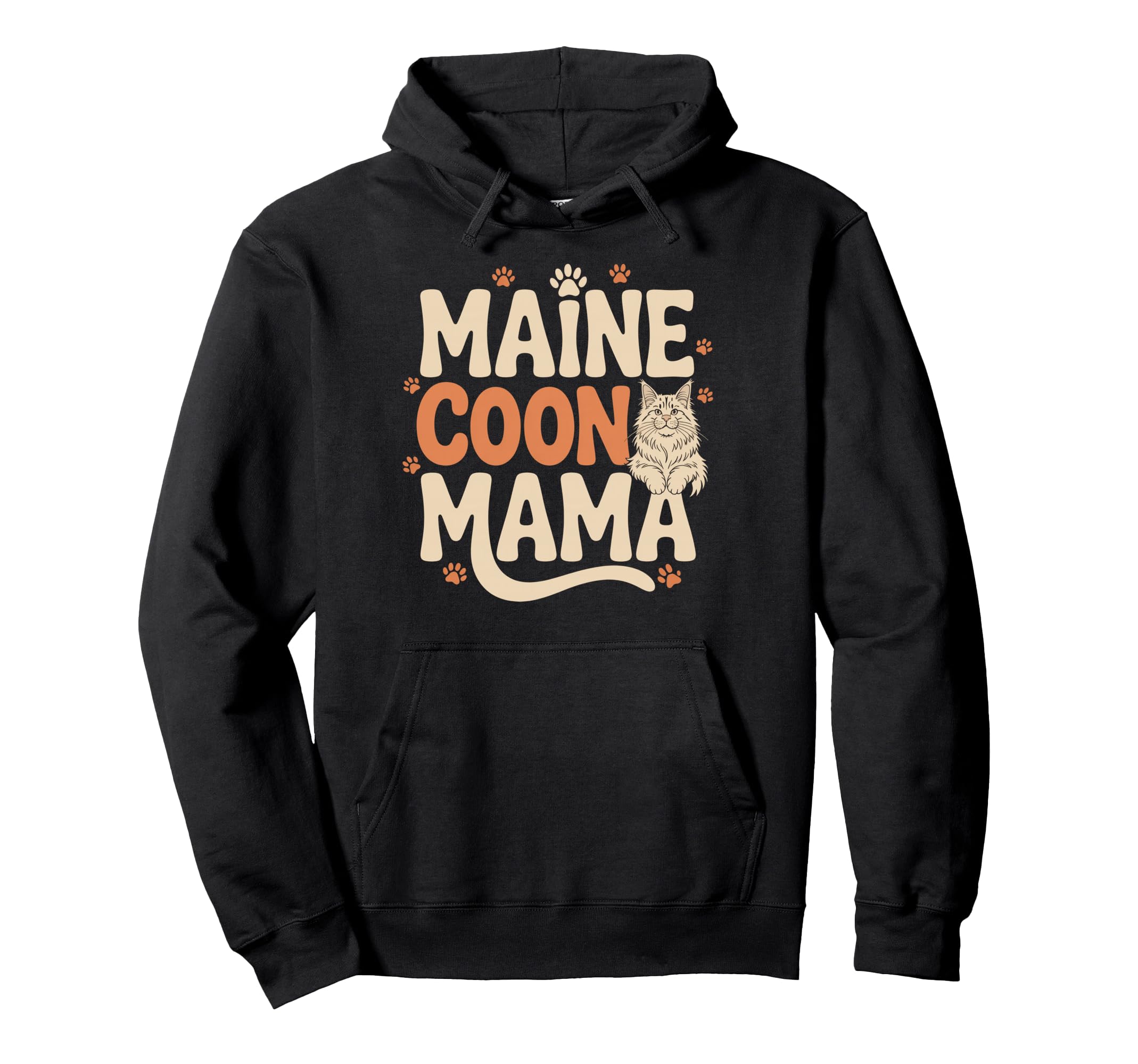 Maine Coon Mama Cat Mom Groovy Paw Hoodie - Novelty Apparel Men Women - T-Shirt, Sweatshirt, Hoodie