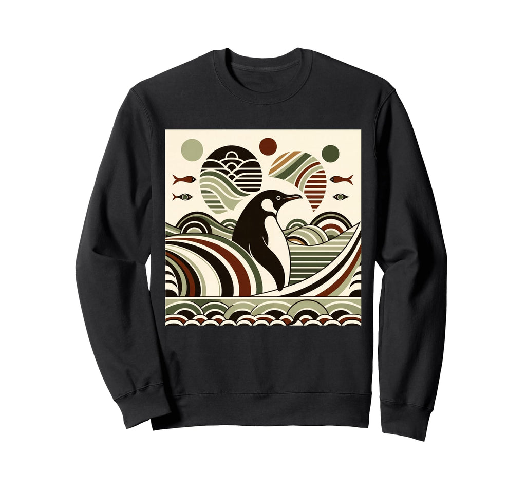 Cream Green Maroon Penguin Waves Sweatshirt - Casual Everyday Wear Unisex - T-Shirt, Sweatshirt, Hoodie
