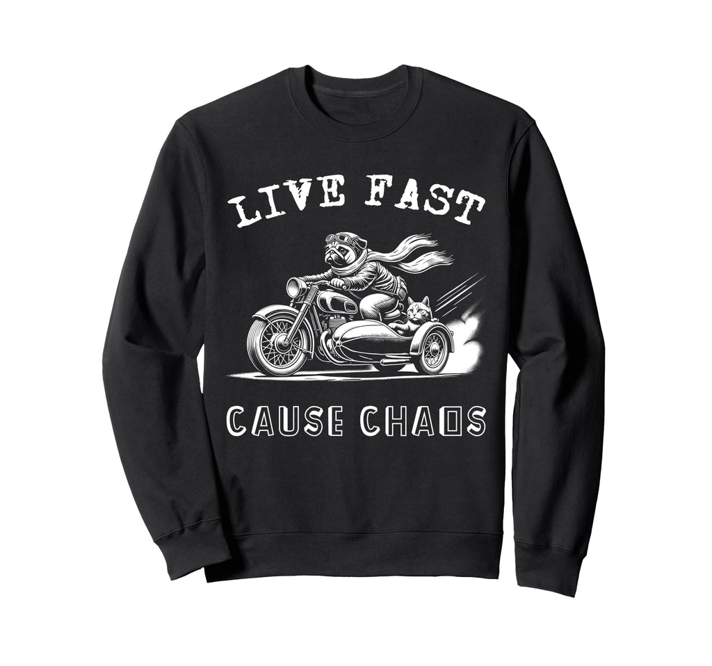 Funny Dog Cat Riding Motorcycle Sweatshirt - Aesthetic Graphic Men Women - T-Shirt, Sweatshirt, Hoodie