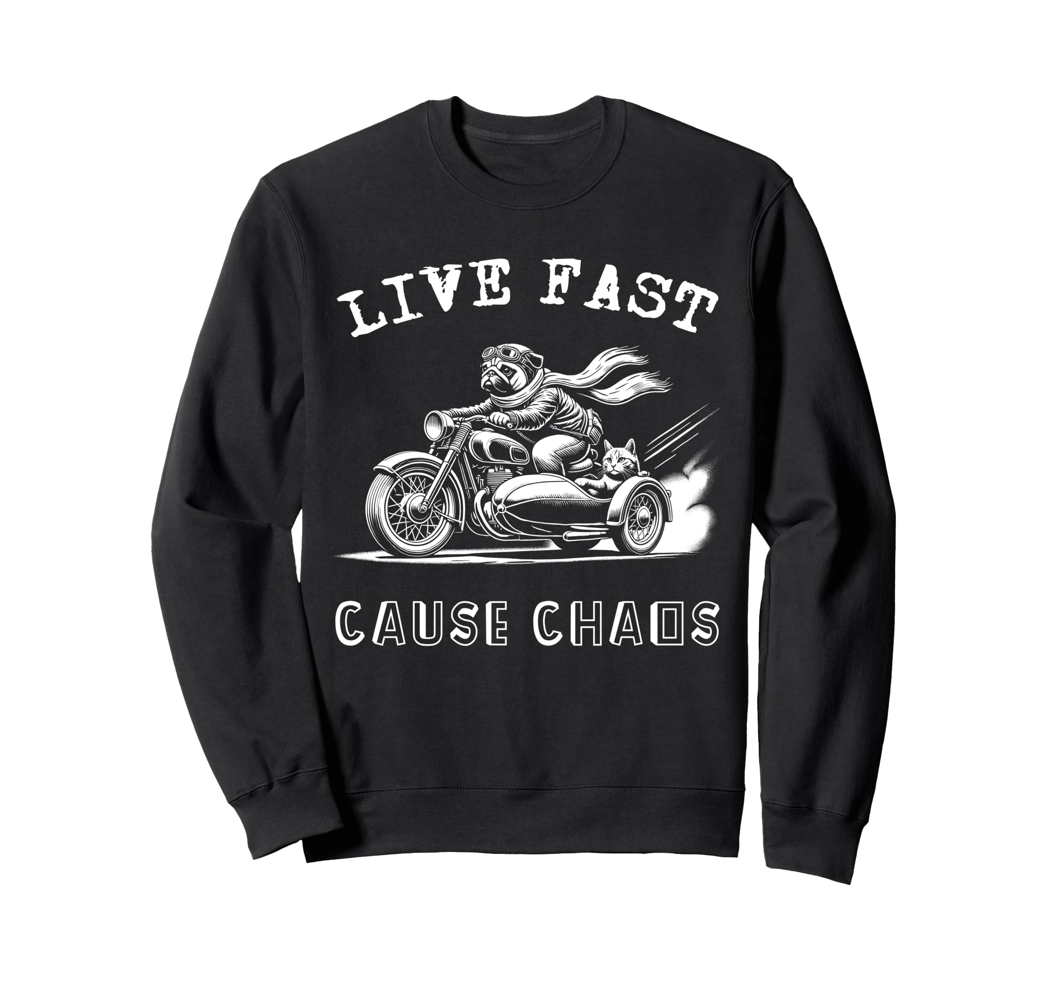 Funny Dog Cat Riding Motorcycle Sweatshirt - Aesthetic Graphic Men Women - T-Shirt, Sweatshirt, Hoodie
