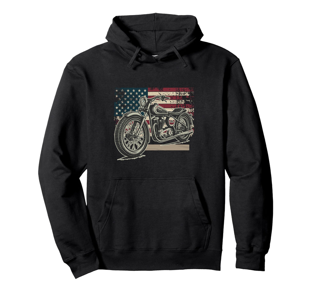 Distressed American Flag Motorcycle Hoodie - Custom Art Print Men Women - T-Shirt, Sweatshirt, Hoodie