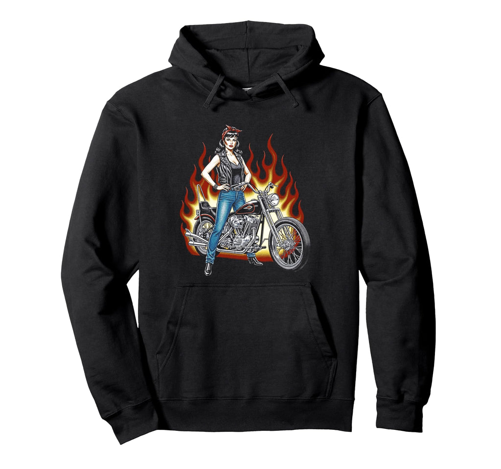 Pin Up Biker Chopper Motorcycle Hoodie - Minimalist Print for Adults - T-Shirt, Sweatshirt, Hoodie