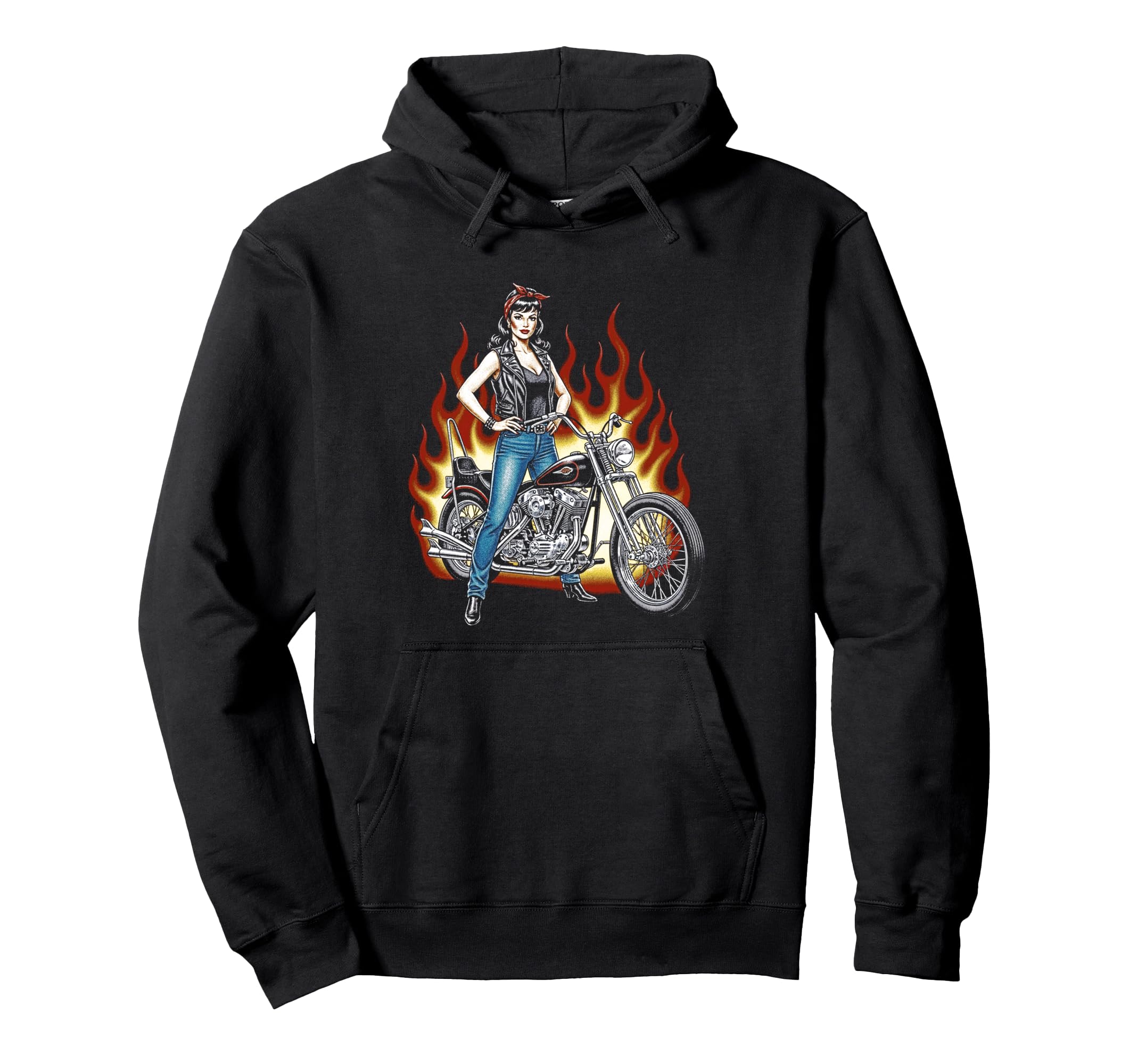 Pin Up Biker Chopper Motorcycle Hoodie - Minimalist Print for Adults - T-Shirt, Sweatshirt, Hoodie