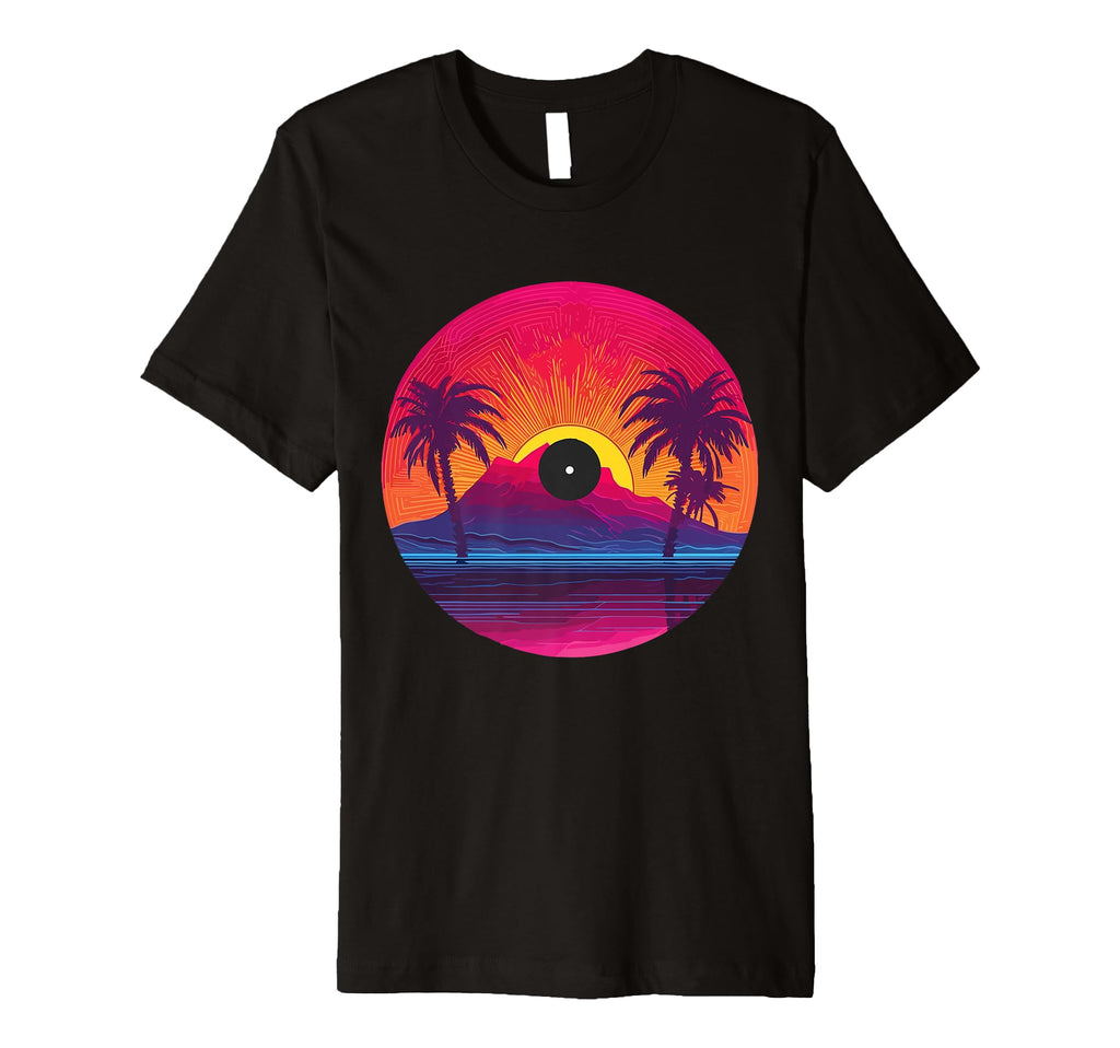 Palm Tree Vinyl Record Vaporwave Music T-Shirt - Minimalist Print Men Women - T-Shirt, Sweatshirt, Hoodie