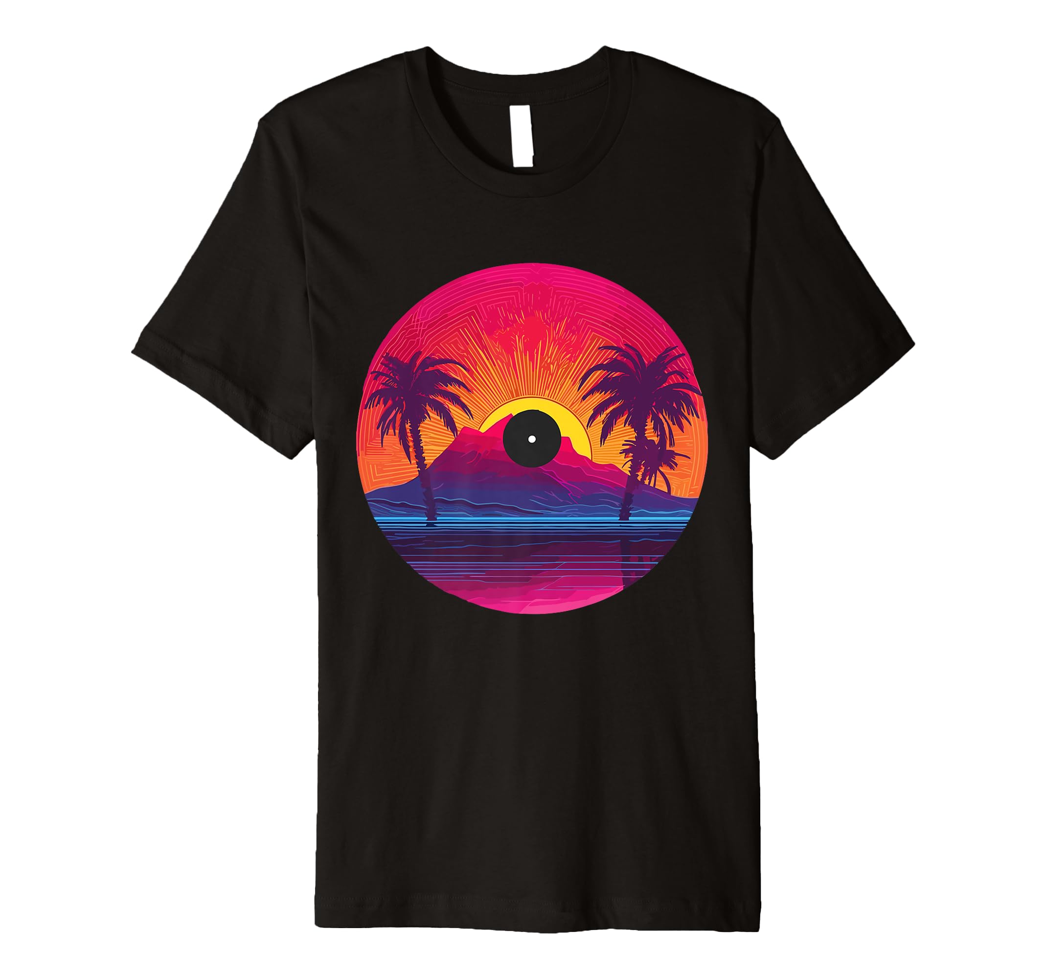 Palm Tree Vinyl Record Vaporwave Music T-Shirt - Minimalist Print Men Women - T-Shirt, Sweatshirt, Hoodie
