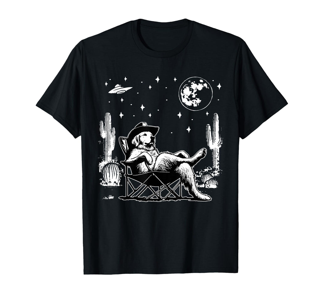 Golden Retriever Ufo 90S Western T-Shirt - Casual Everyday Wear Men Women - T-Shirt, Sweatshirt, Hoodie