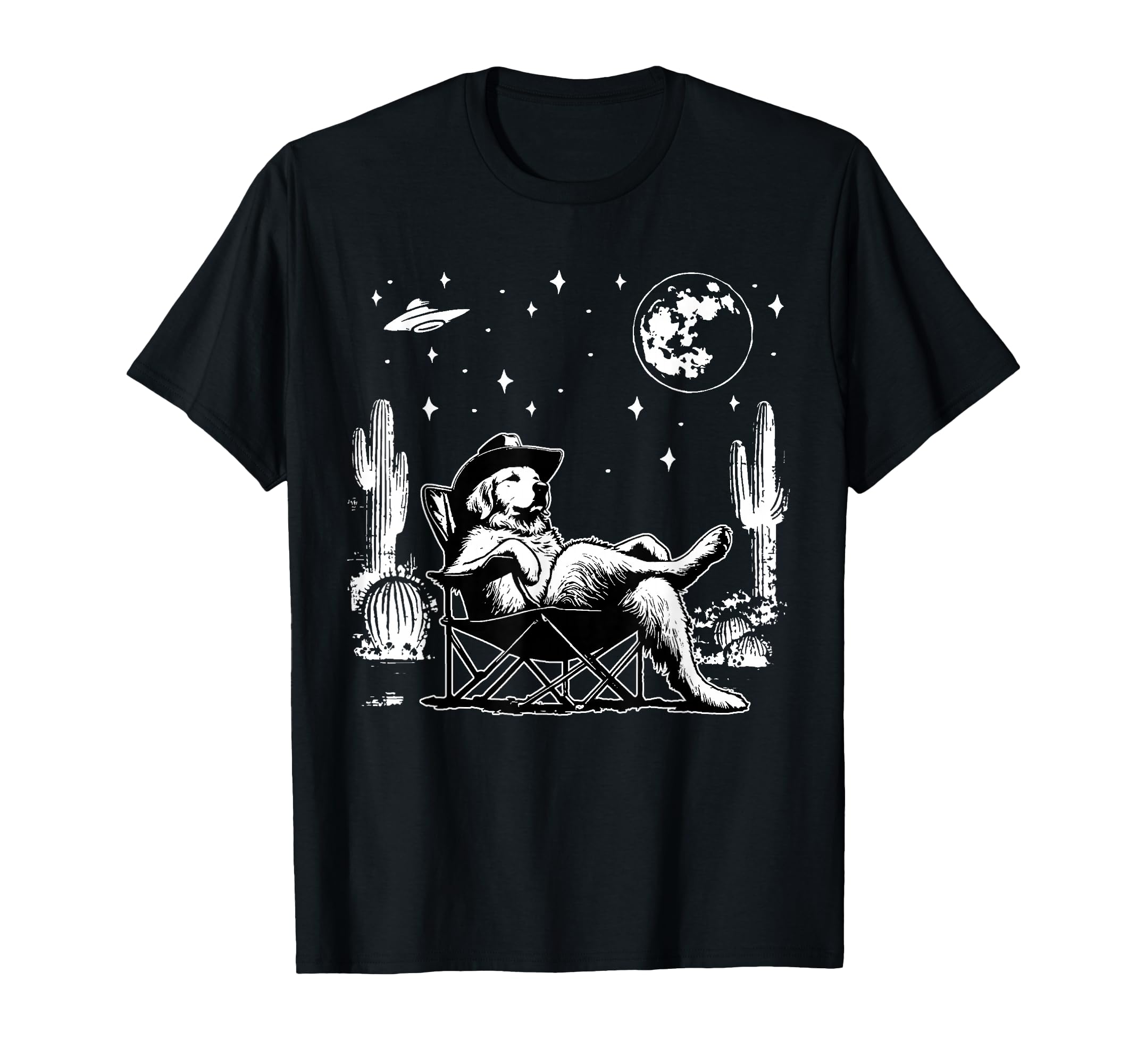 Golden Retriever Ufo 90S Western T-Shirt - Casual Everyday Wear Men Women - T-Shirt, Sweatshirt, Hoodie