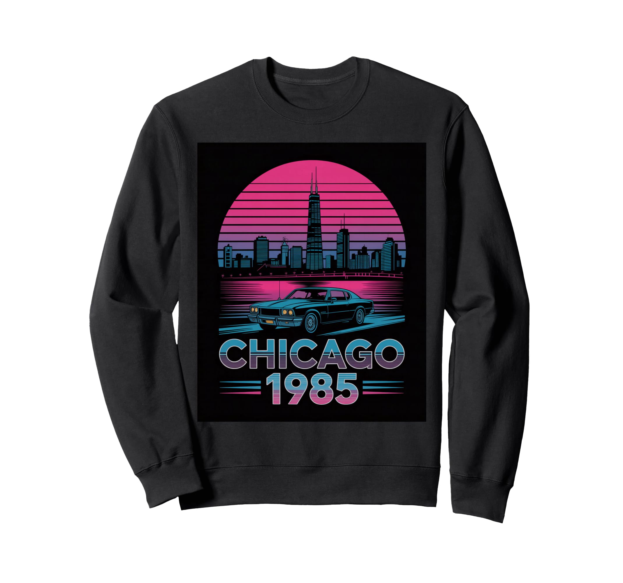 Chicago 1985 Skyline Muscle Car Sweatshirt - Fun Novelty Design Unisex - T-Shirt, Sweatshirt, Hoodie