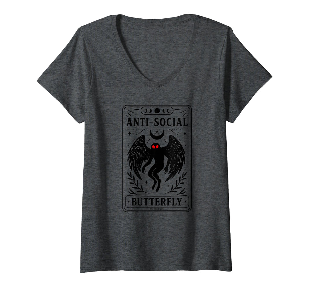 Womens Mothman Anti Social Butterfly V Neck T-Shirt - Unique Graphic Unisex - T-Shirt, Sweatshirt, Hoodie