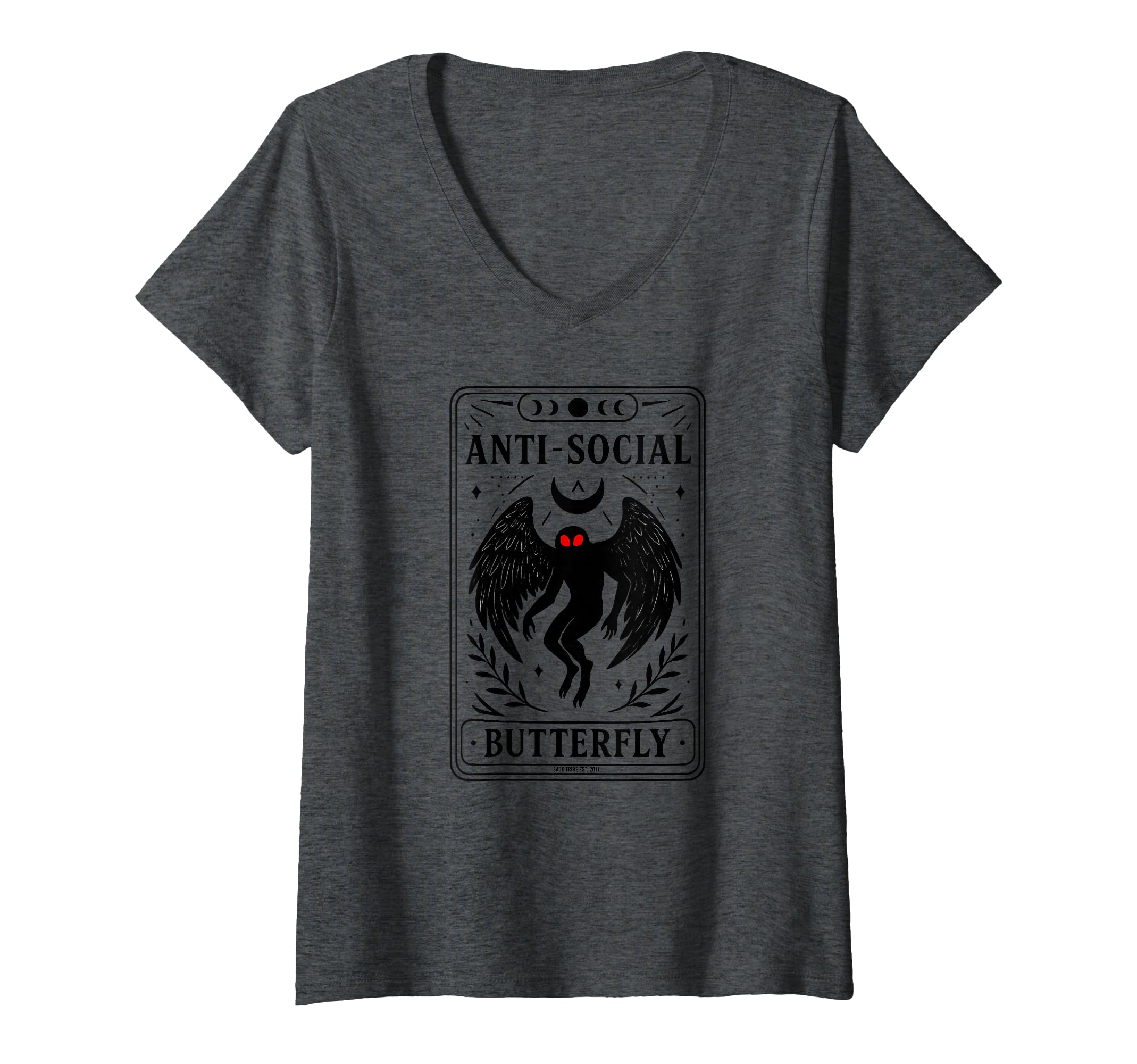 Womens Mothman Anti Social Butterfly V Neck T-Shirt - Unique Graphic Unisex - T-Shirt, Sweatshirt, Hoodie