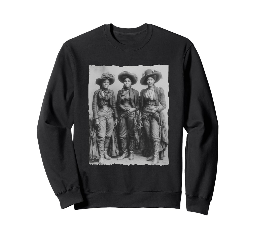 Bold Black Cowgirl History Sweatshirt - Aesthetic Graphic for Adults - T-Shirt, Sweatshirt, Hoodie