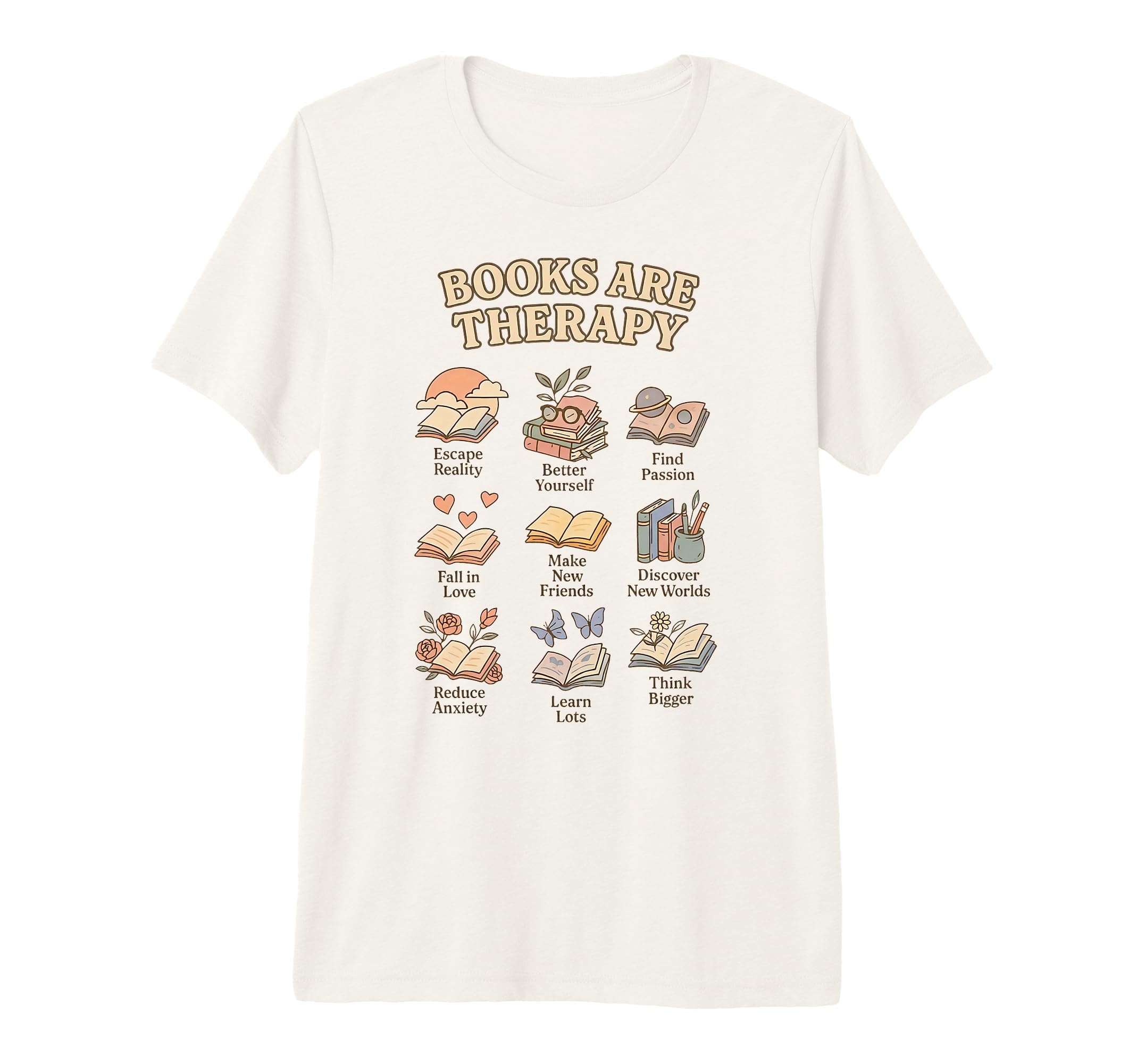 Books Are Therapy Cozy Reading Self T-Shirt - Custom Art Print Men Women - T-Shirt, Sweatshirt, Hoodie