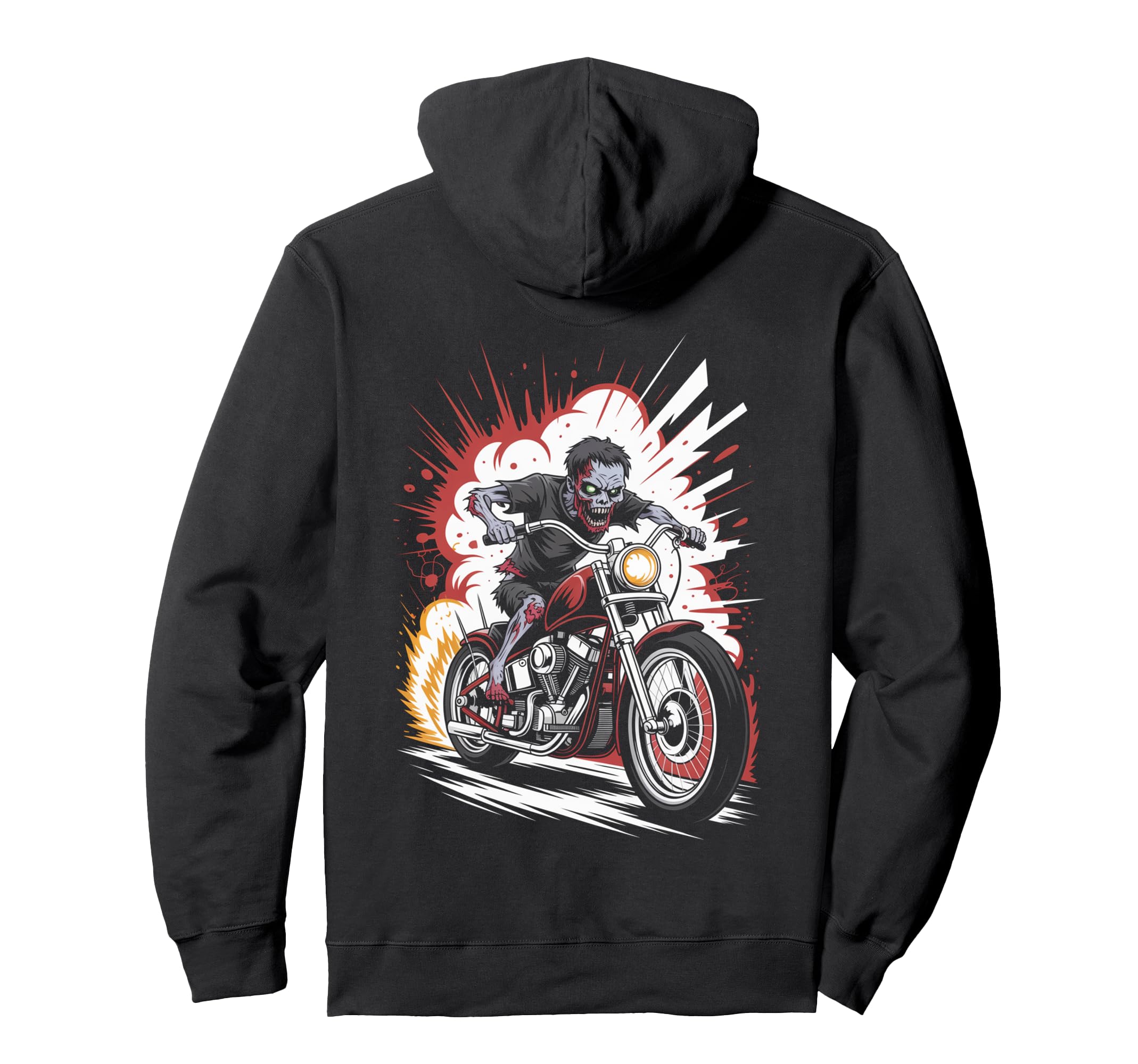 Zombie Biker Riding Motorcycle Hoodie - Fun Novelty Design Men Women - T-Shirt, Sweatshirt, Hoodie