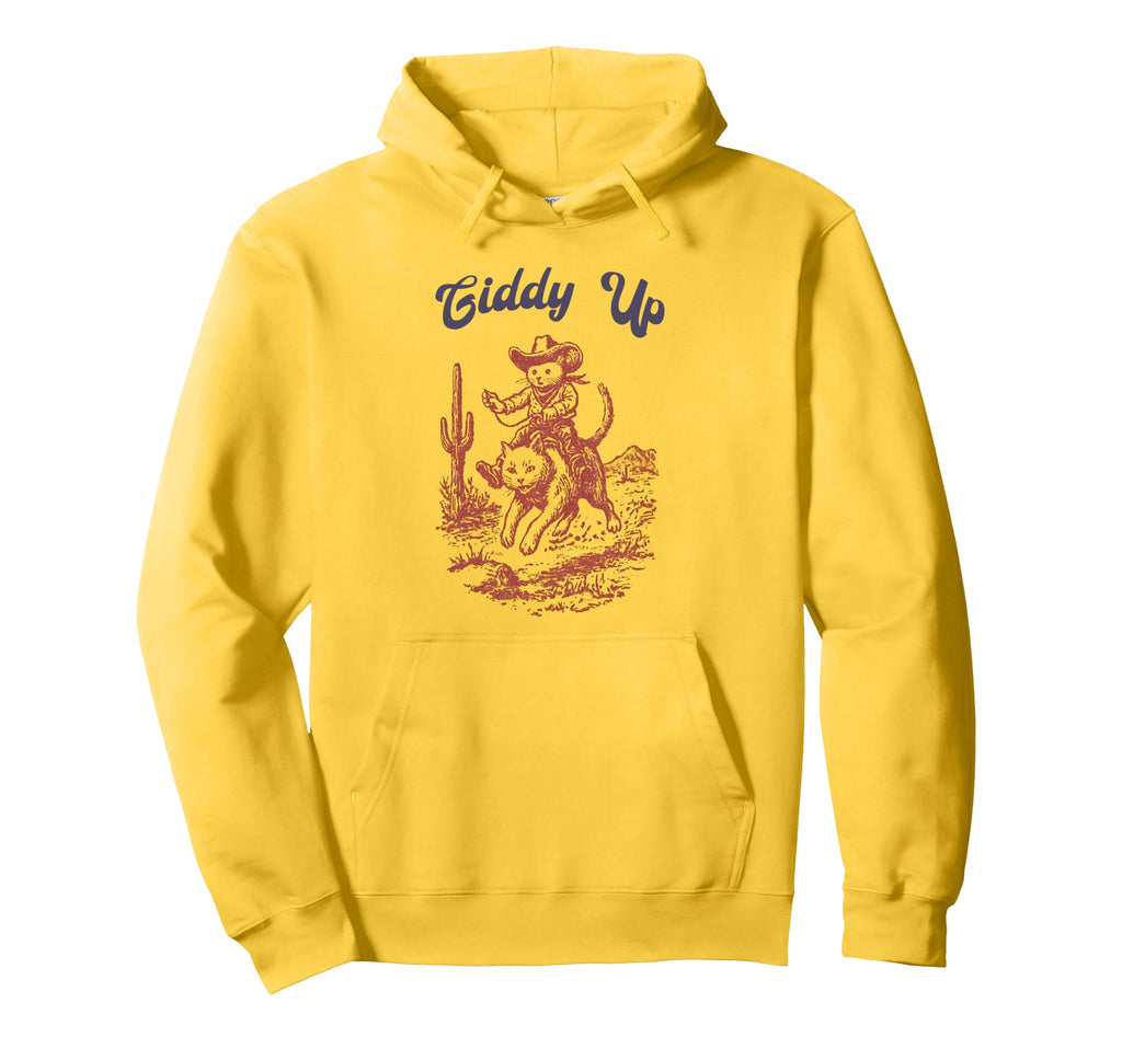 Cowboy Mouse Riding Cat Western Rodeo Hoodie - Novelty Apparel for Adults - T-Shirt, Sweatshirt, Hoodie