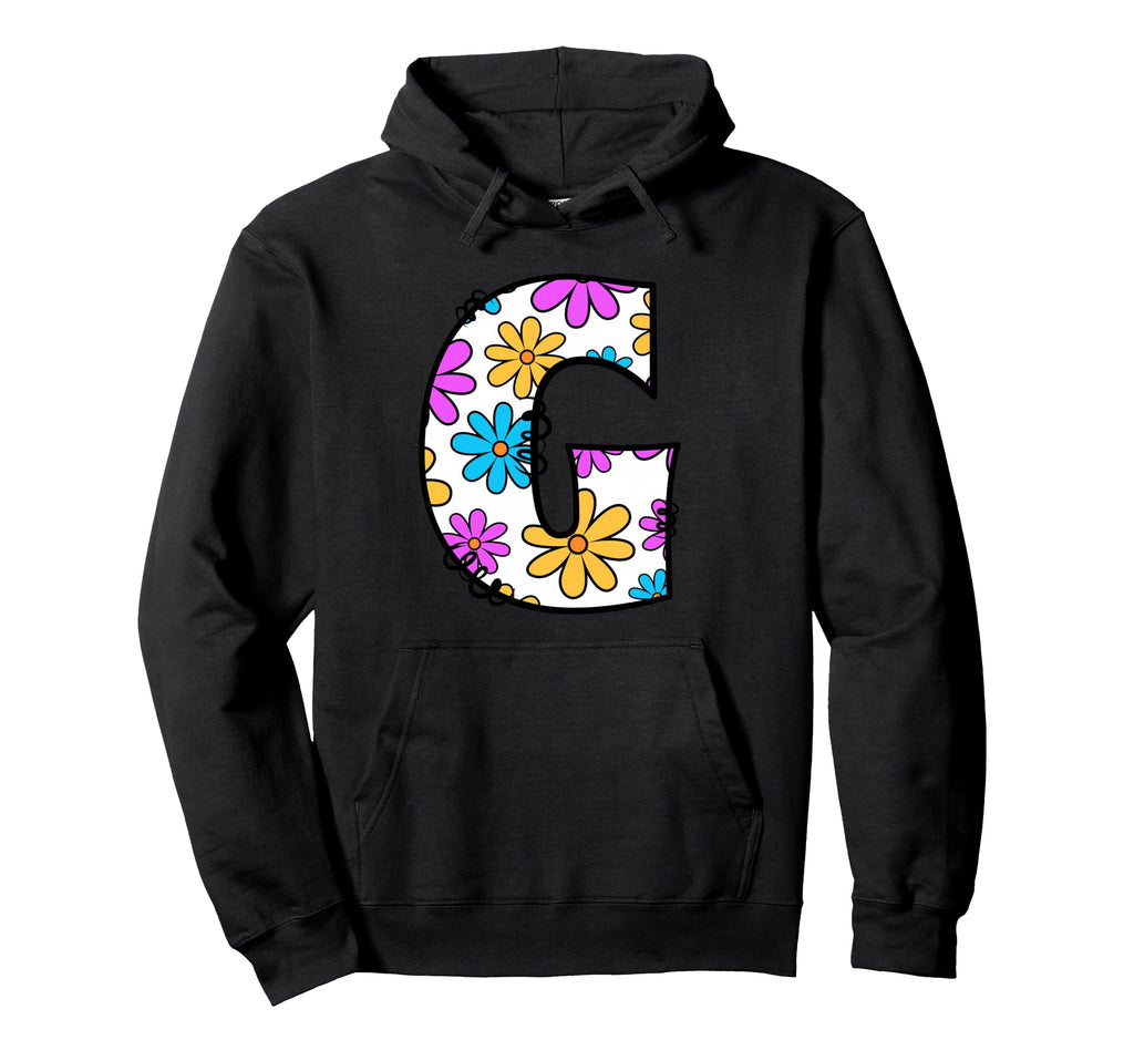 Letter G Daisy Floral Alphabet Hoodie - Graphic Print Unisex - T-Shirt, Sweatshirt, Hoodie