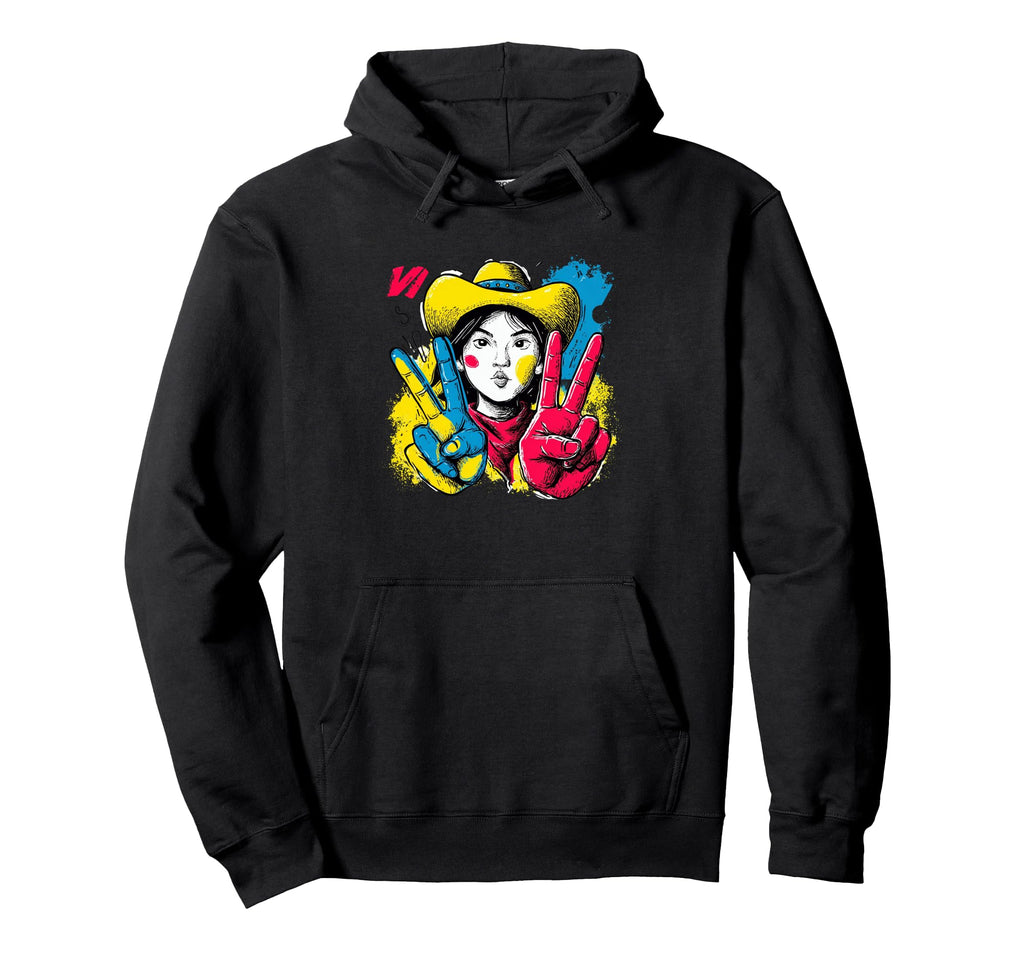Cowgirl Double Peace Pop Western Hoodie - Streetwear Style for Adults - T-Shirt, Sweatshirt, Hoodie