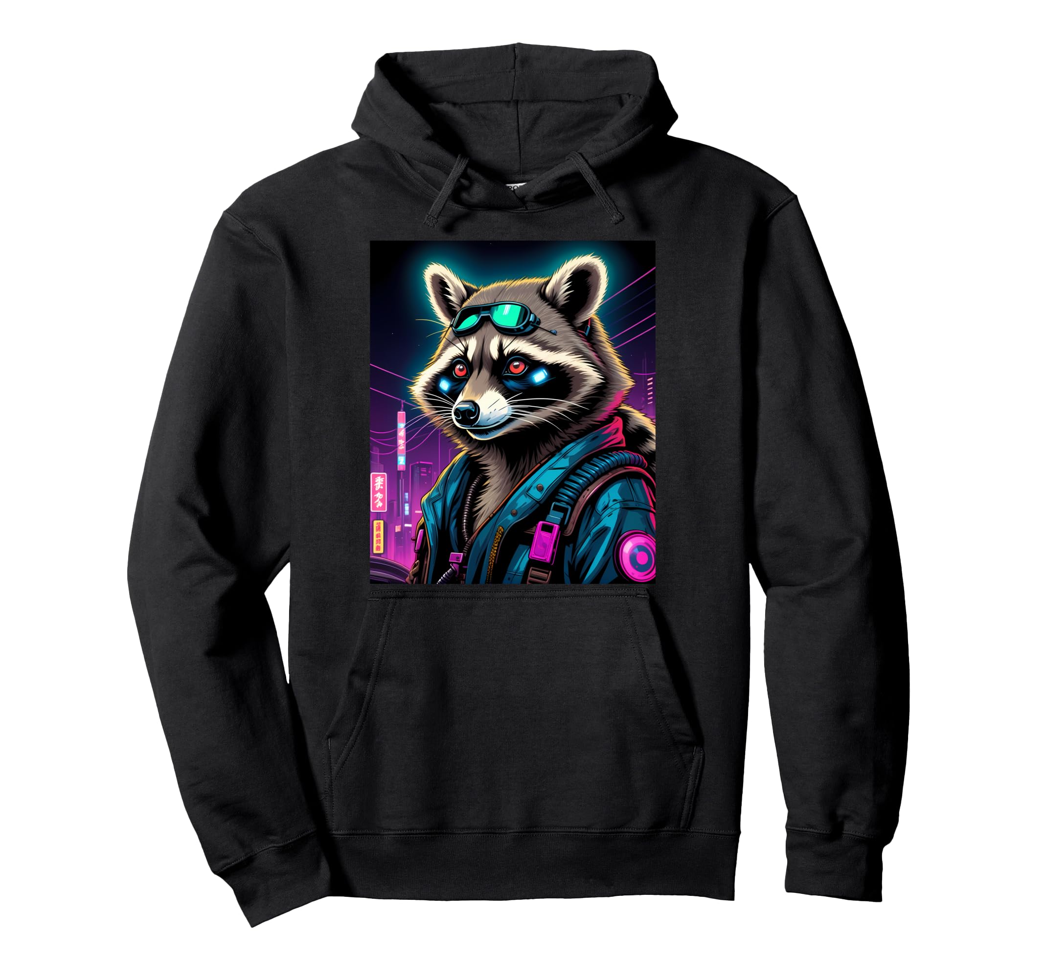 Japanese Vaporwave Raccoon 80S Synthwave Hoodie - Unique Graphic Unisex - T-Shirt, Sweatshirt, Hoodie