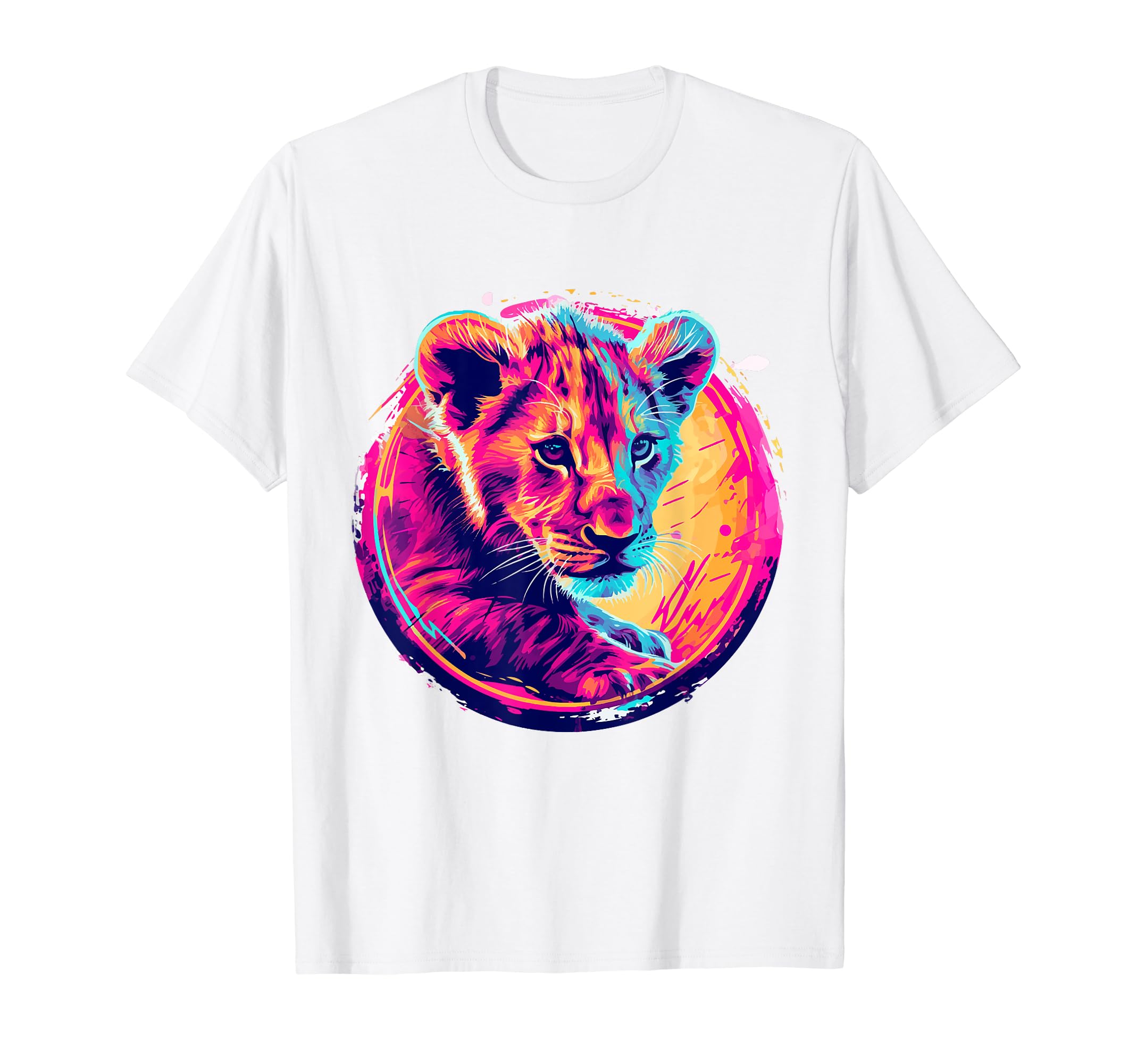 Lion 80S Synthwave And Neon Colors T-Shirt - Custom Art Print for Adults - T-Shirt, Sweatshirt, Hoodie