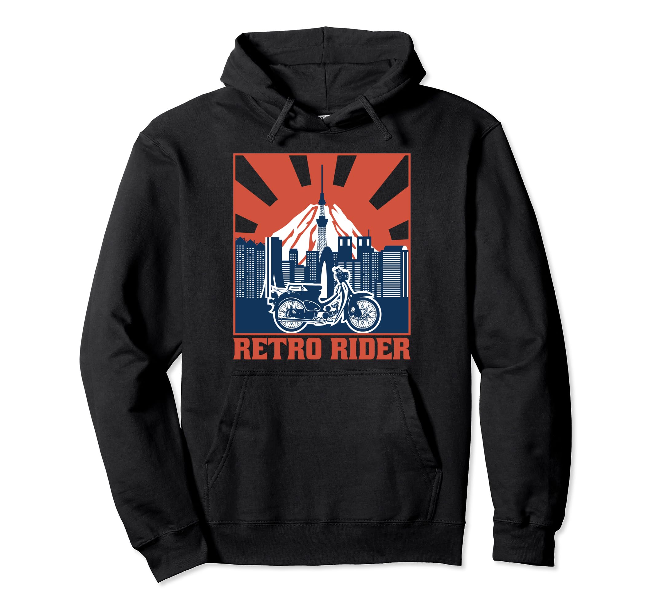 Super Cub C100 Moped Motorcycle Rider Hoodie - Graphic Print for Adults - T-Shirt, Sweatshirt, Hoodie