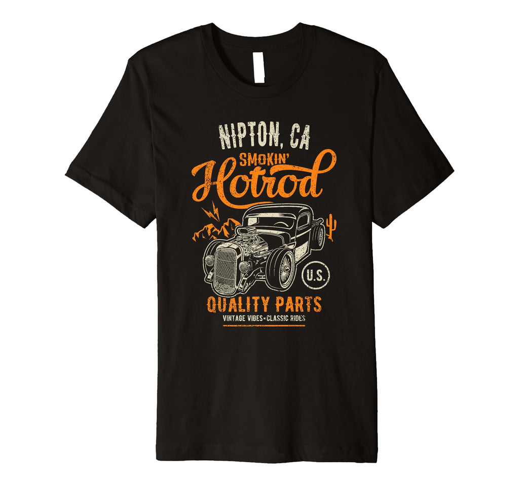 Nipton California Usa Hotrod Garage T-Shirt - Trendy Graphic for Adults - T-Shirt, Sweatshirt, Hoodie