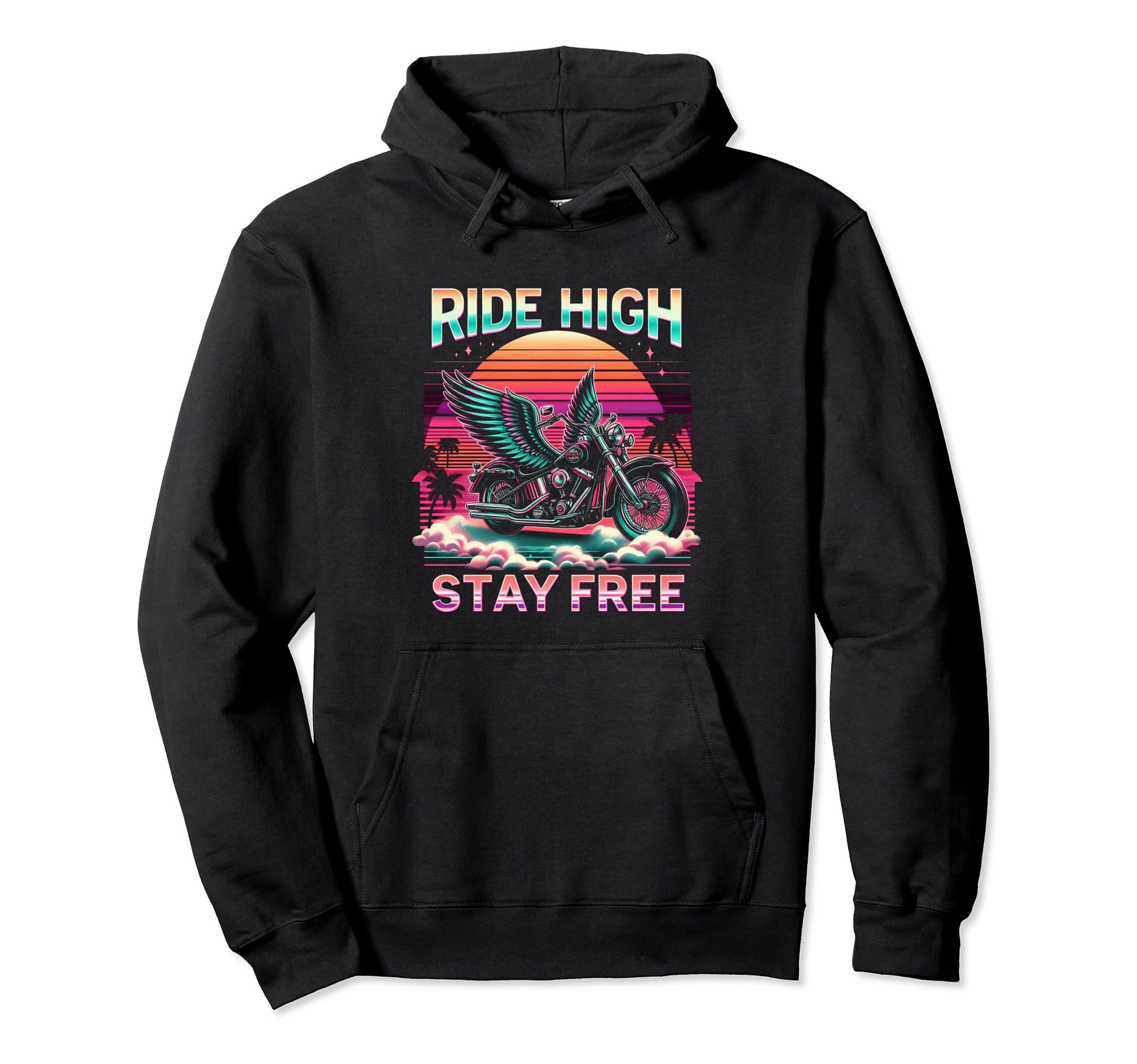 Ride High Stay Free Motorcycle Sunset Hoodie - Minimalist Print Men Women - T-Shirt, Sweatshirt, Hoodie