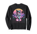 Synthwave Running Cat 80S Sweatshirt - Casual Everyday Wear for Adults - T-Shirt, Sweatshirt, Hoodie
