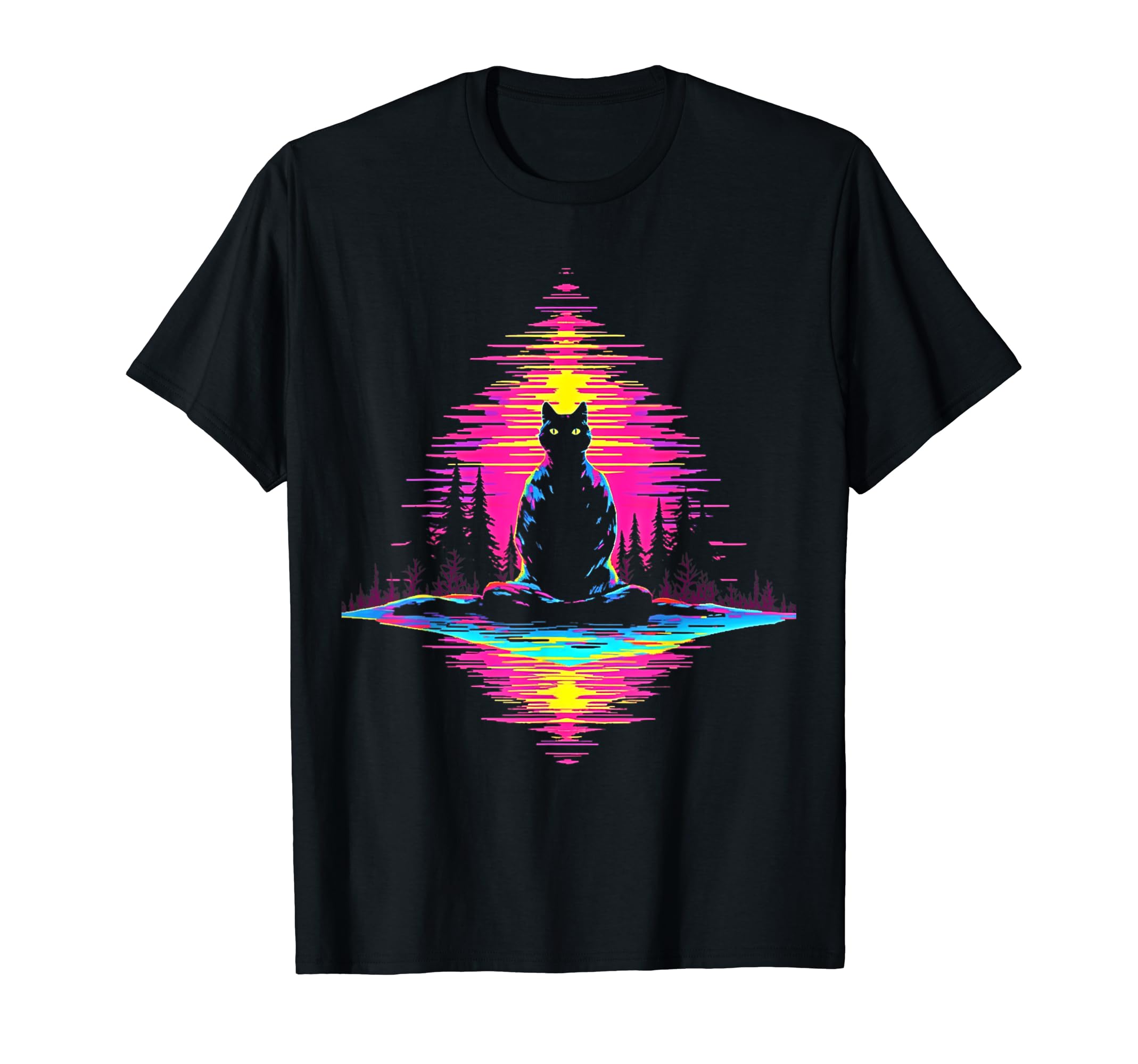 Synthwave Cat Samurai Mediation T-Shirt - Casual Everyday Wear Men Women - T-Shirt, Sweatshirt, Hoodie